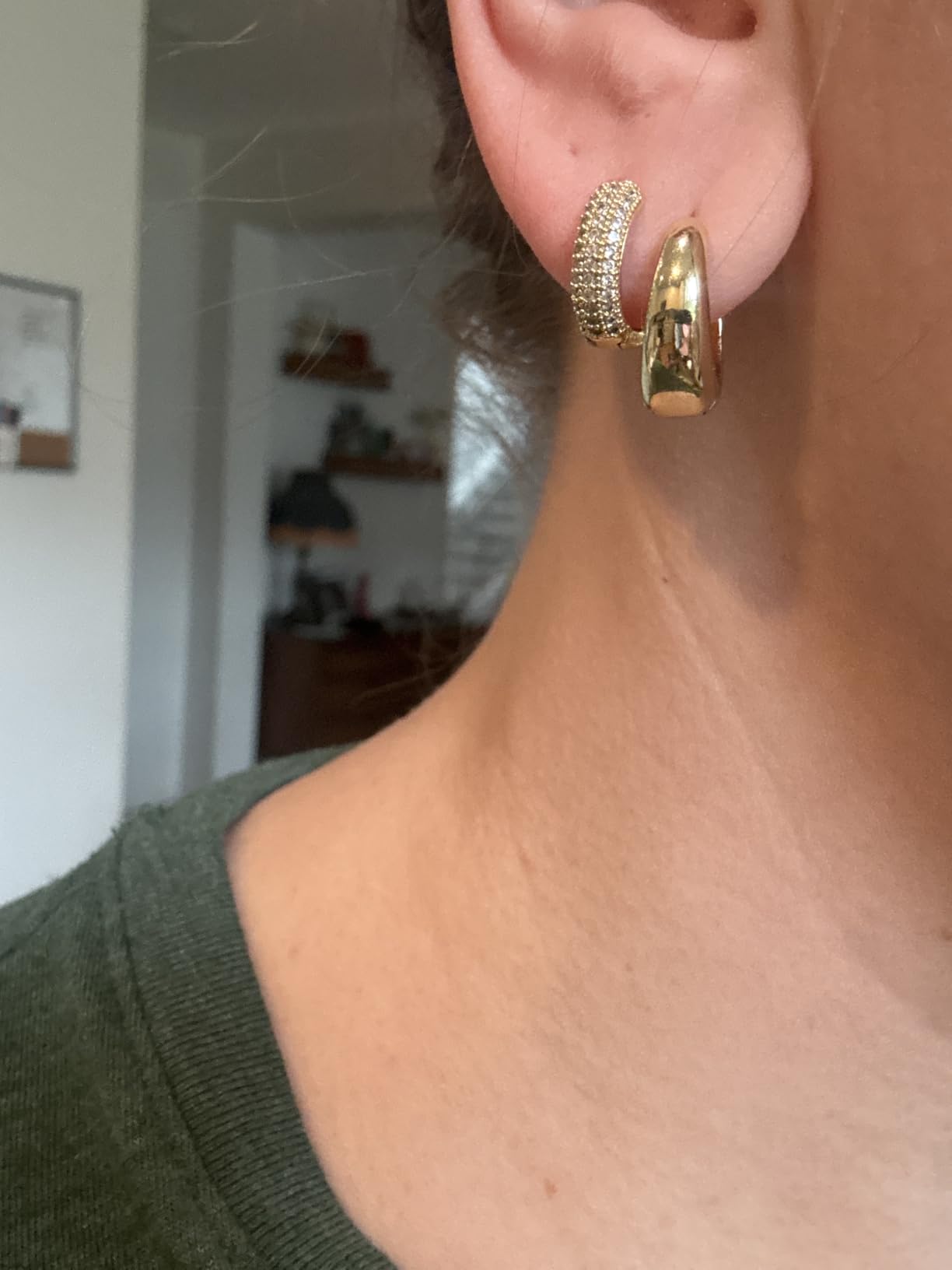 Small 14K Gold Plated Chunky Hoop Earrings for Women Hypoallergenic Silver Earrings Set for Sensitive Ears Non Tarnish Huggie Hoops Earring Stacks for Multiple Piercing Jewelry Lightweight 3Pairs customer photo 1