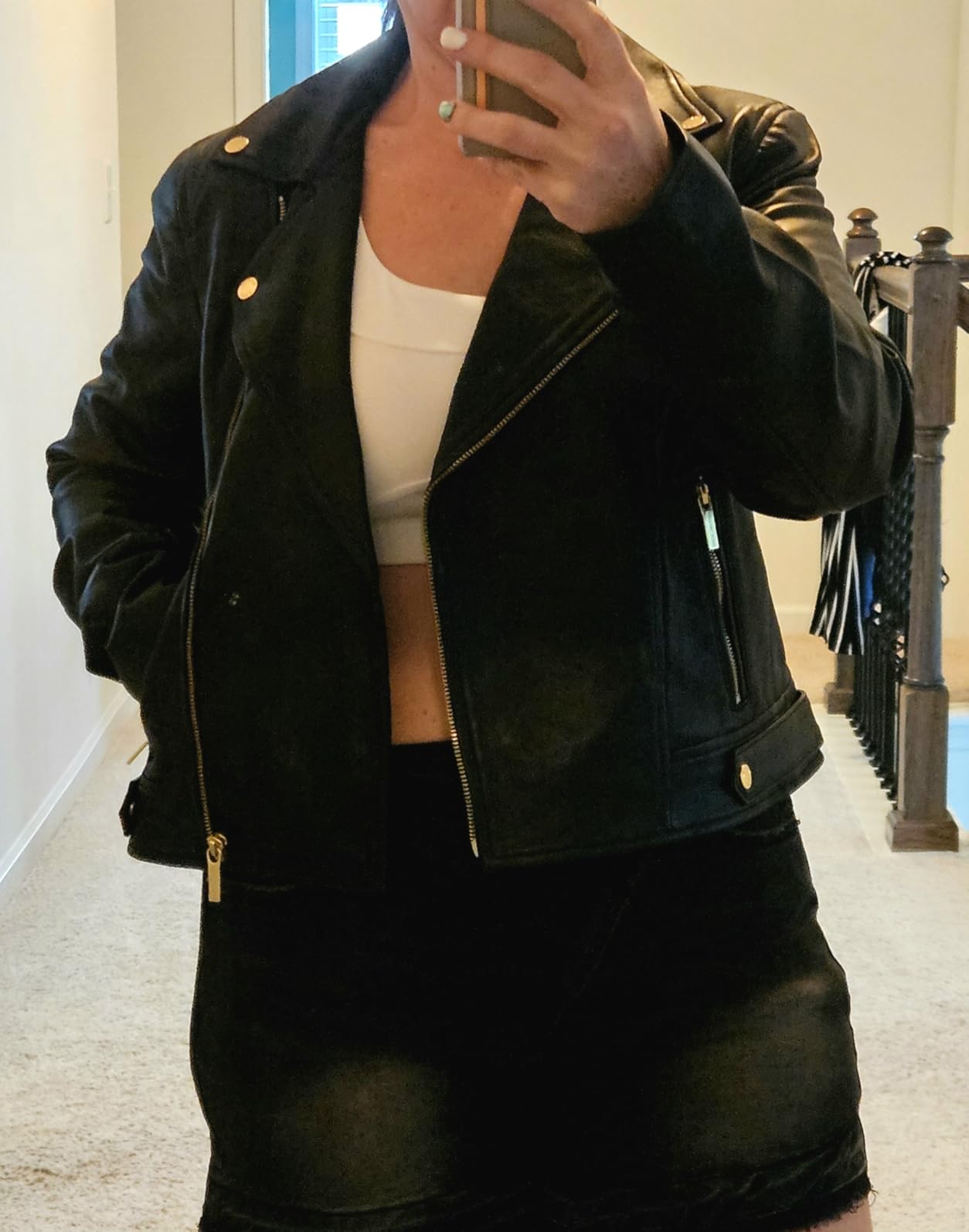 Michael Kors Women's Leather Moto Jacket customer photo 2
