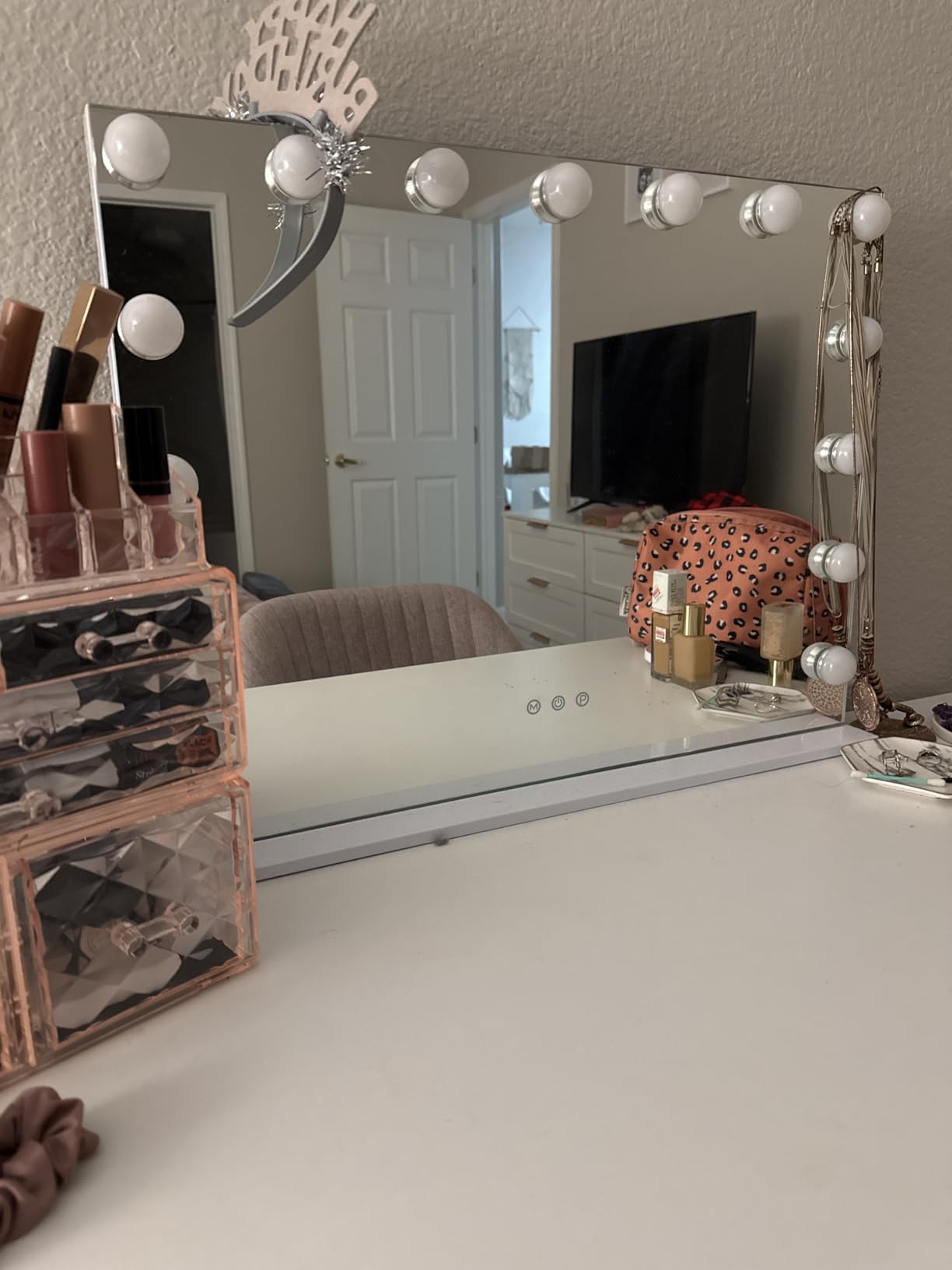 Moonee Vanity Mirror with Lights, Hollywood Lighted Makeup Mirror with 18 Dimmable Bulbs and 10X Magnification, 3 Colors Modes, Light Up Mirror, Gifts for Women, Girls, Dorm Room Essentials (32