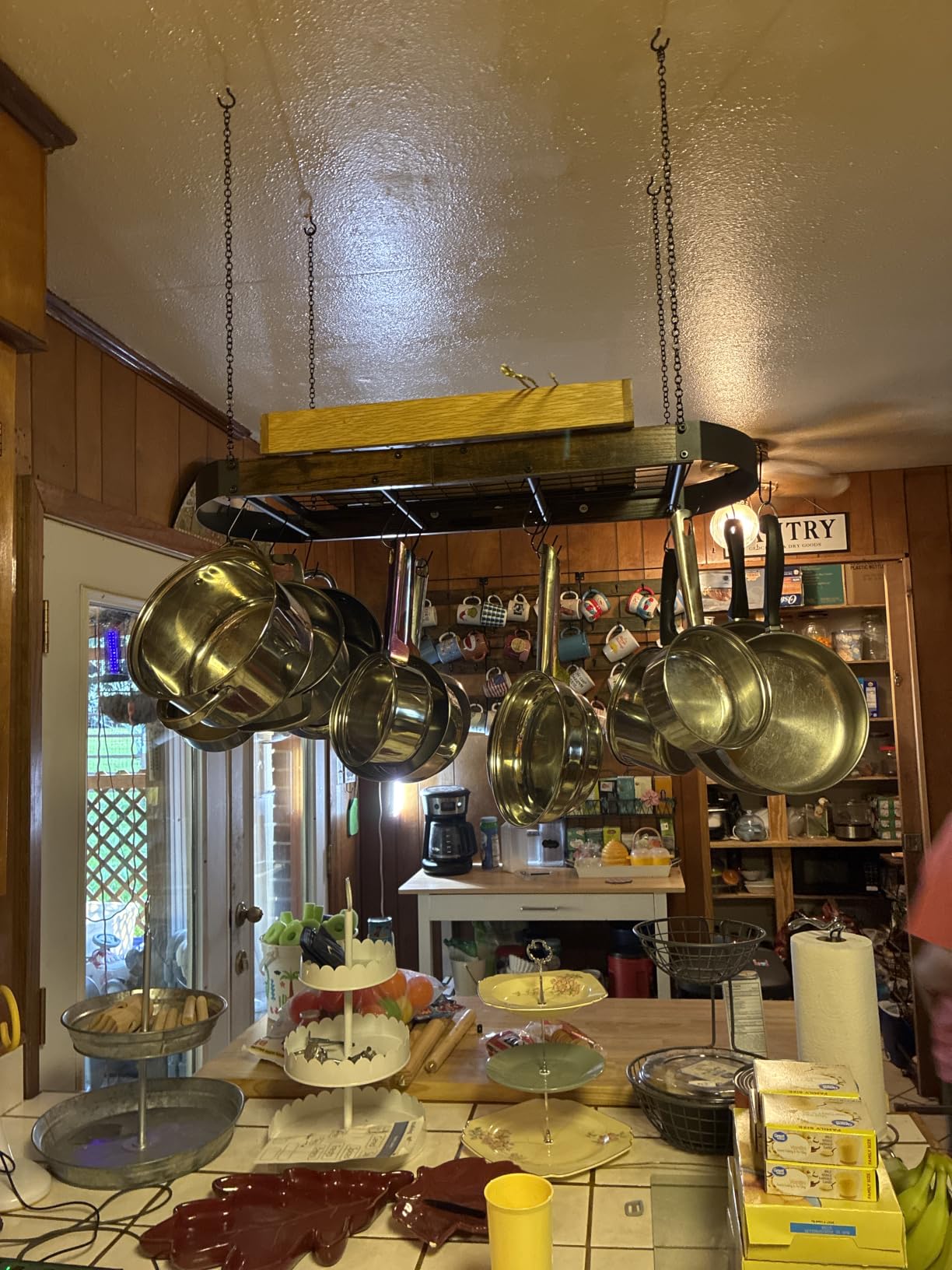 CHOEZON 31.7-Inch Hanging Pot Rack, Space-Saving Pot Hanger for Kitchen, Ceiling Pan Hanging Rack with 16 Detachable S Hooks, Sturdy Metal Frame, Industrial Style, Rustic Brown and Black TPR09BF customer photo 1