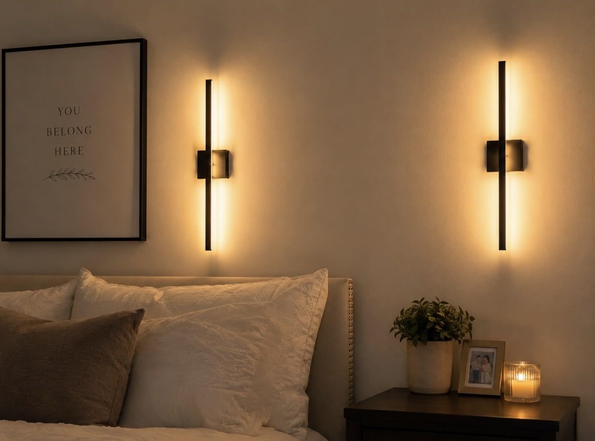 Battery Operated Wall Sconces Set of 2, 10000mAh, Remote, Black | Rechargeable, 360° rotation and 31.5-inch wireless lighting for TV wall mirror bedroom or living room decor customer photo 1