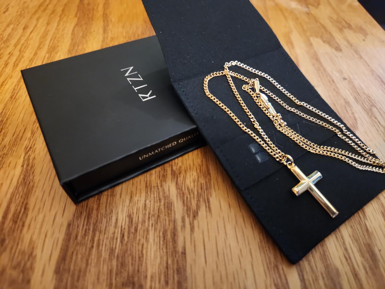 RTZN Cross Pendant for Men - 18K Gold/Silver Small Cross Necklace for Men - NON-TARNISH & 100% Waterproof Mens Silver Necklace with 2mm Curb Chain Length 18/20/22/24