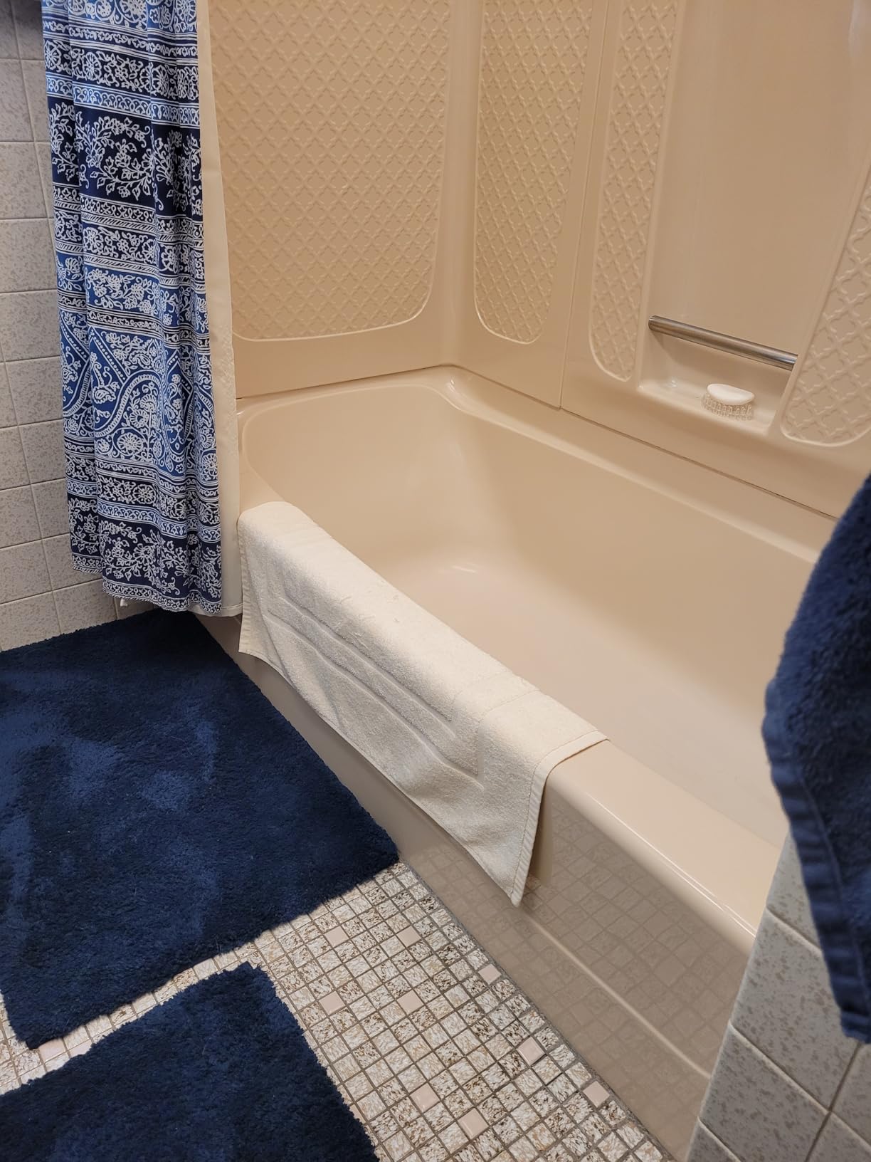Feather & Stitch 2 Piece Towel Like Bath Mats (30x21 Inch) 100% Cotton Terry Bath Mats, Bathroom Shower Floor Mats, Soft Absorbent Washable Mats - Pool Blue customer photo 1