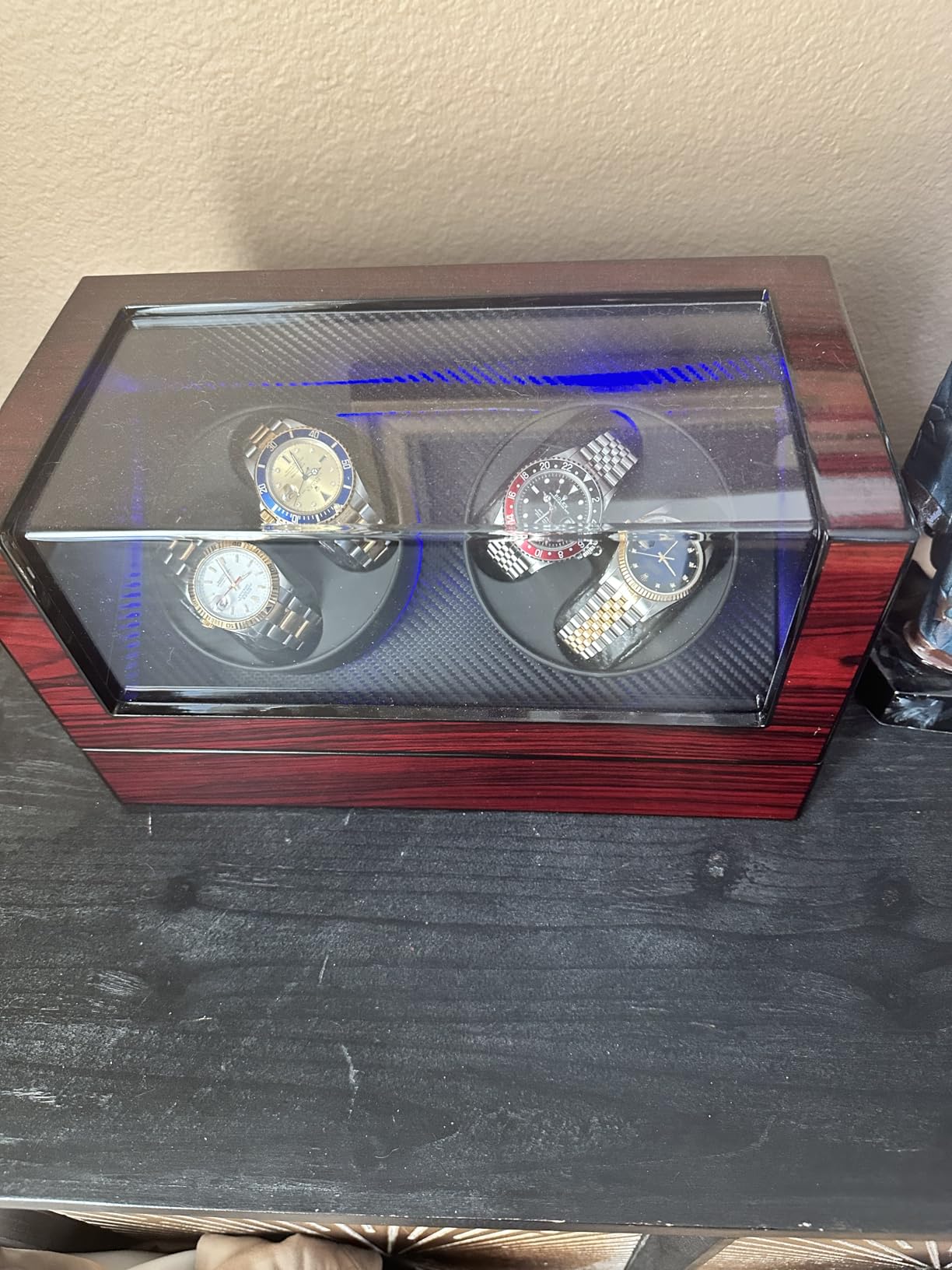 ANWBROAD Watch Winders for Automatic Watches, 4 Watch Rotator with LED Light, Super Quiet Motor and 4 Rotation Modes customer photo 2