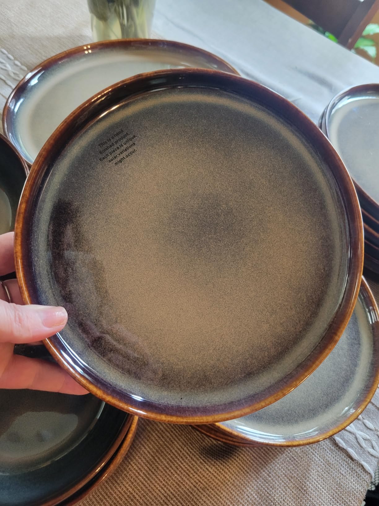 Ceramic Dinnerware Set for 6, 18-Piece Plates and Bowls Set | Handmade Reactive Glaze Dish Set, Scratch Resistant, Oven & Microwave & Dishwasher Safe, Mocha Brown customer photo 1
