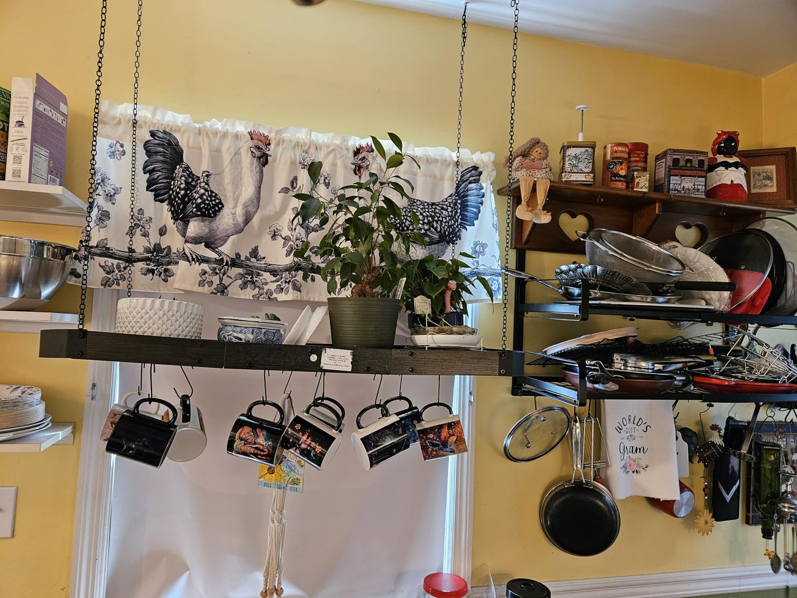 39.4-Inch Hanging Pot Rack, Space-Saving Pot Hanger for Kitchen, Ceiling Pan Hanging Rack with 16 Detachable S Hooks, Sturdy Metal Frame, Industrial Style, Charcoal Black and Black TPR10BC customer photo 2