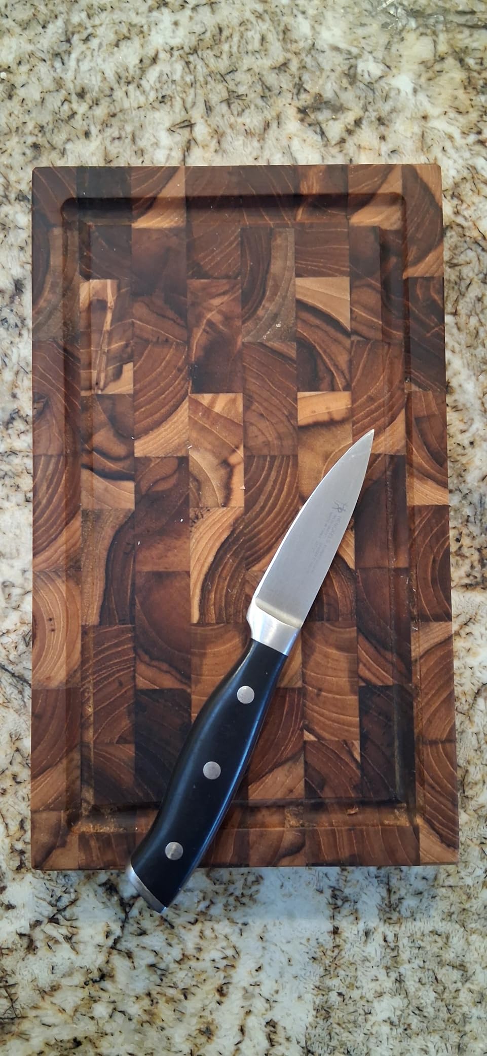 EcoDecors FSC Certified Solid Teak Wood Cutting Board 24x18, Large End Grain Butcher Block with Juice Groove, Side Handles, Charcuterie Slots, Reversible customer photo 1