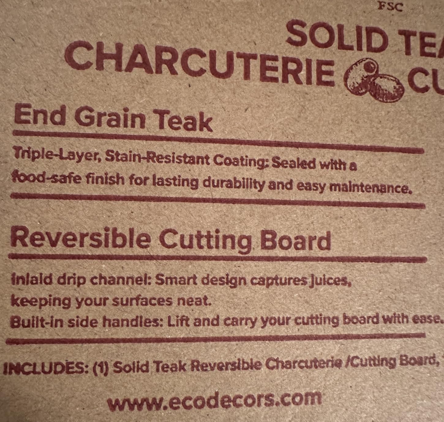 EcoDecors FSC Certified Solid Teak Wood Cutting Board 24x18, Large End Grain Butcher Block with Juice Groove, Side Handles, Charcuterie Slots, Reversible customer photo 2