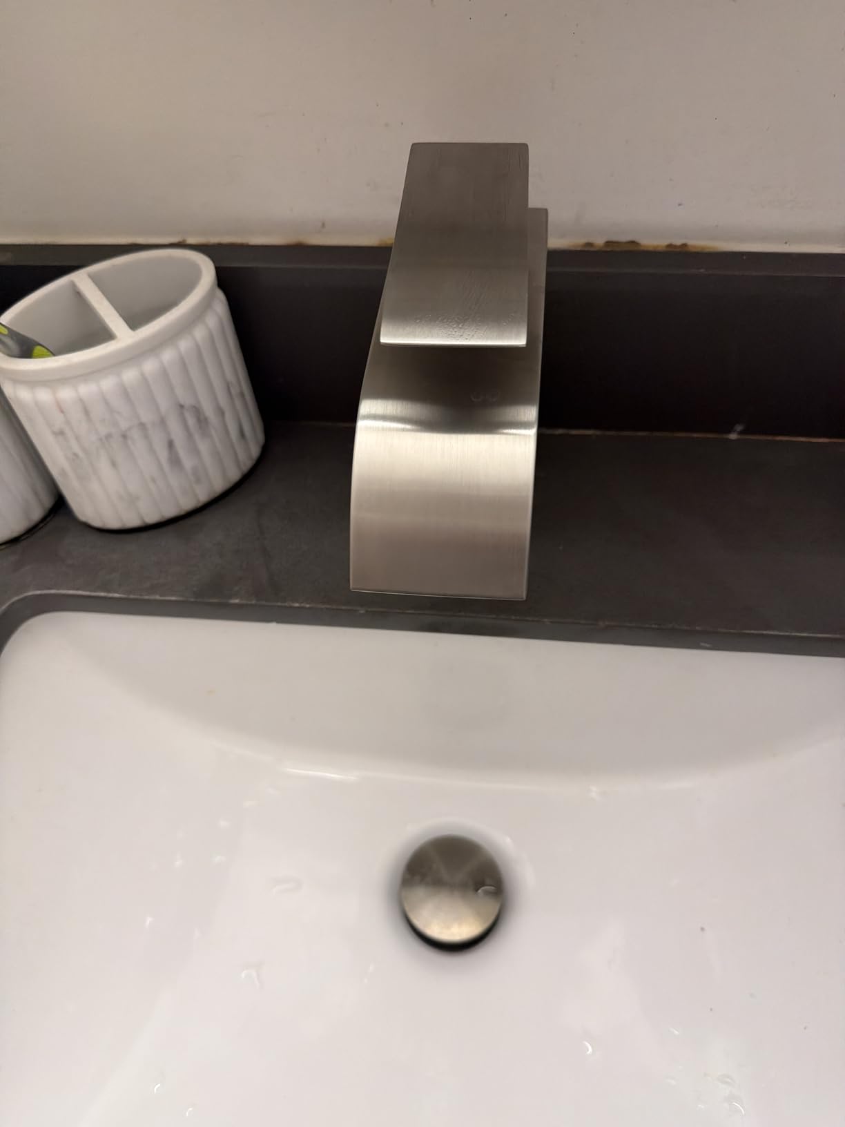 Bathroom Faucet Brushed Nickel Waterfall Single Handle Vanity Faucet with Pop-up Drain & Deck, Supply Hoses, Stainless Steel Bathroom Sink Faucet 1 or 3 Hole,RV,Farmhouse Bathrooms customer photo 2