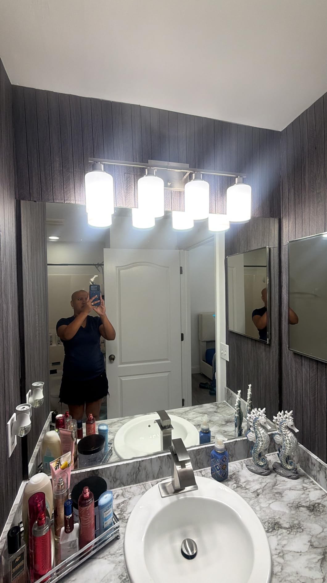 Ascher Bathroom Light Fixtures, 4-Light Vanity Light Over Mirror, Brushed Nickel Wall Sconces with Milky White Frosted Glass Shades, Wall Lamp for Living Room Bedroom, E26 Base(Bulbs Not Included) customer photo 1