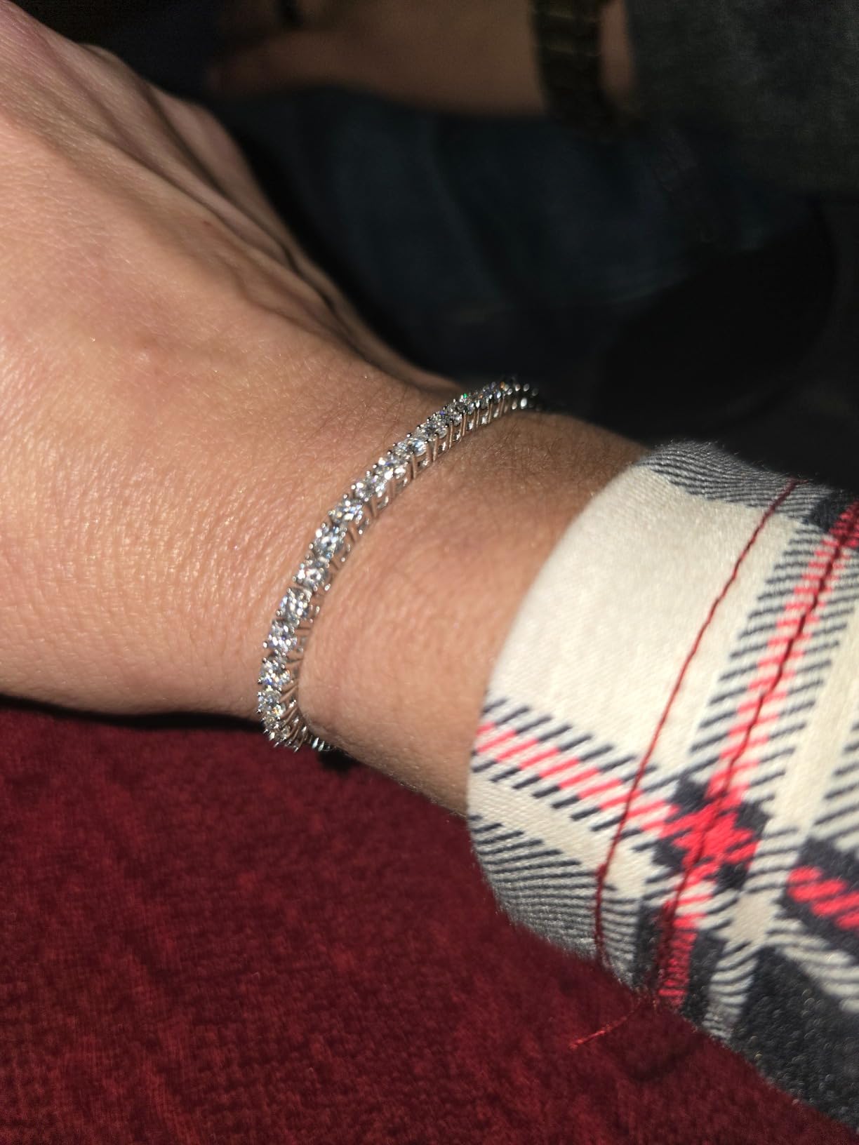 LOVE&LOVE Moissanite Tennis Bracelet for Women,925 Silver Adjustable 3/4mm | D Color VVS1,Round Cut,Adjustable Sliding Clasp,White or Yellow Gold Plated,Gift for Wife,Girlfriend,Mom,Birthday,Anniversary customer photo 1