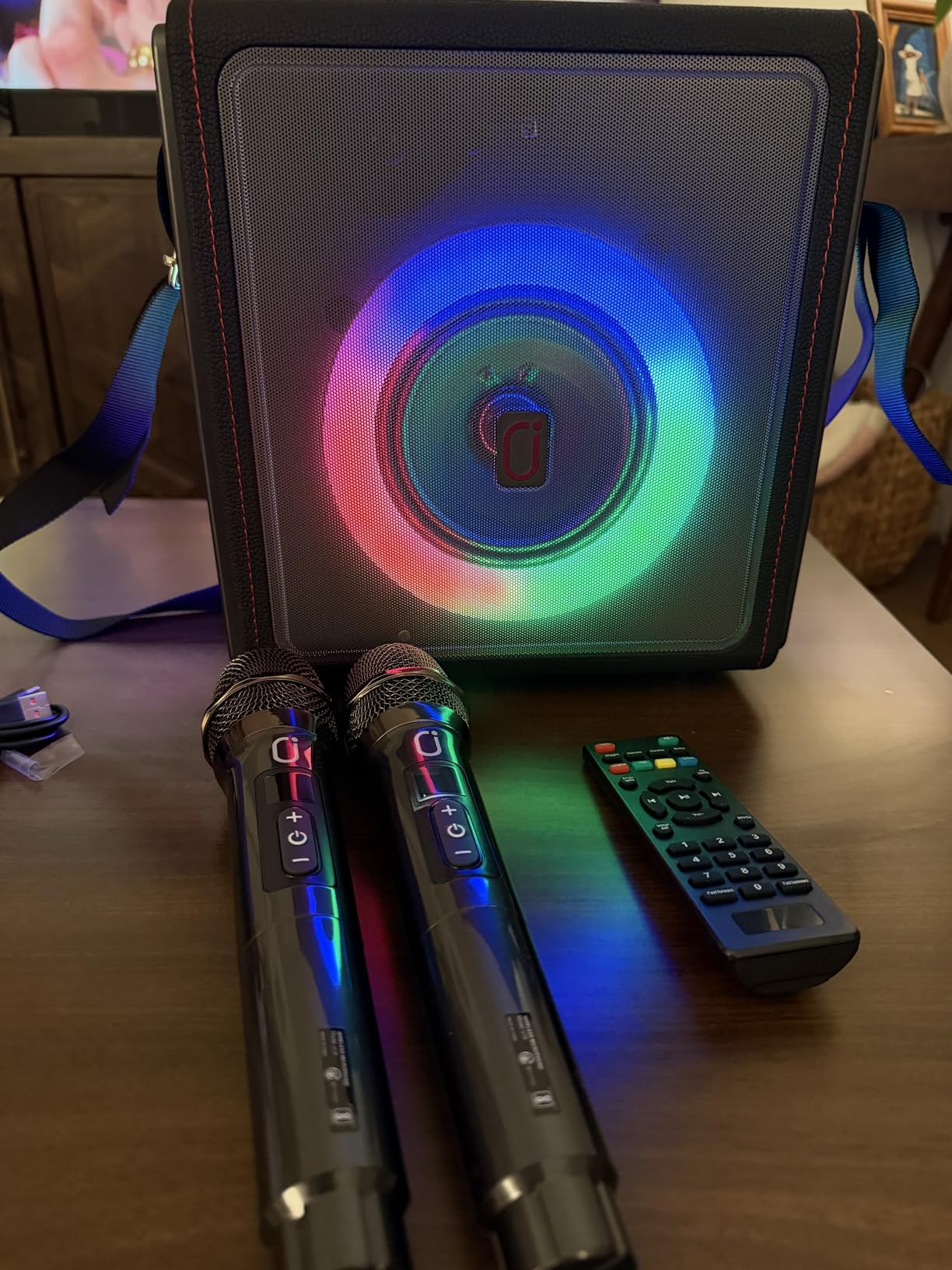 Karaoke Machine, Portable Bluetooth 5.3 Speaker with 3 Wireless Microphones for Adults, 300W Retro Leather PA System with Pitch Correction, Supports TV/TWS/TF Card/USB/AUX/Live (3MICS) customer photo 2