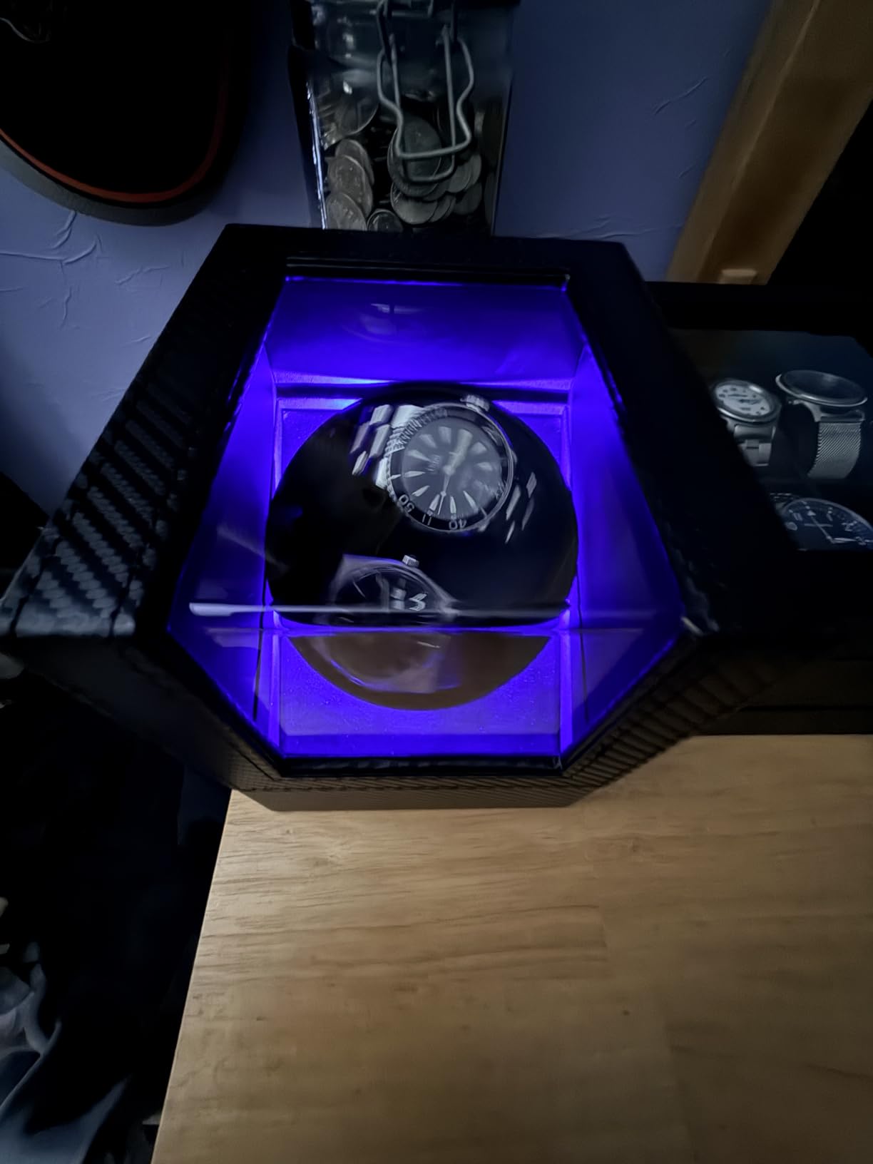 BEWISHOME Watch Winder for Automatic Watches, Double Watch Widner with Led Light 4 Modes, Automatic Watch Winder Box Watch Spinner with Japanese Quiet Motor Type-C Adapter or Battery Powered, SYQ02C customer photo 1