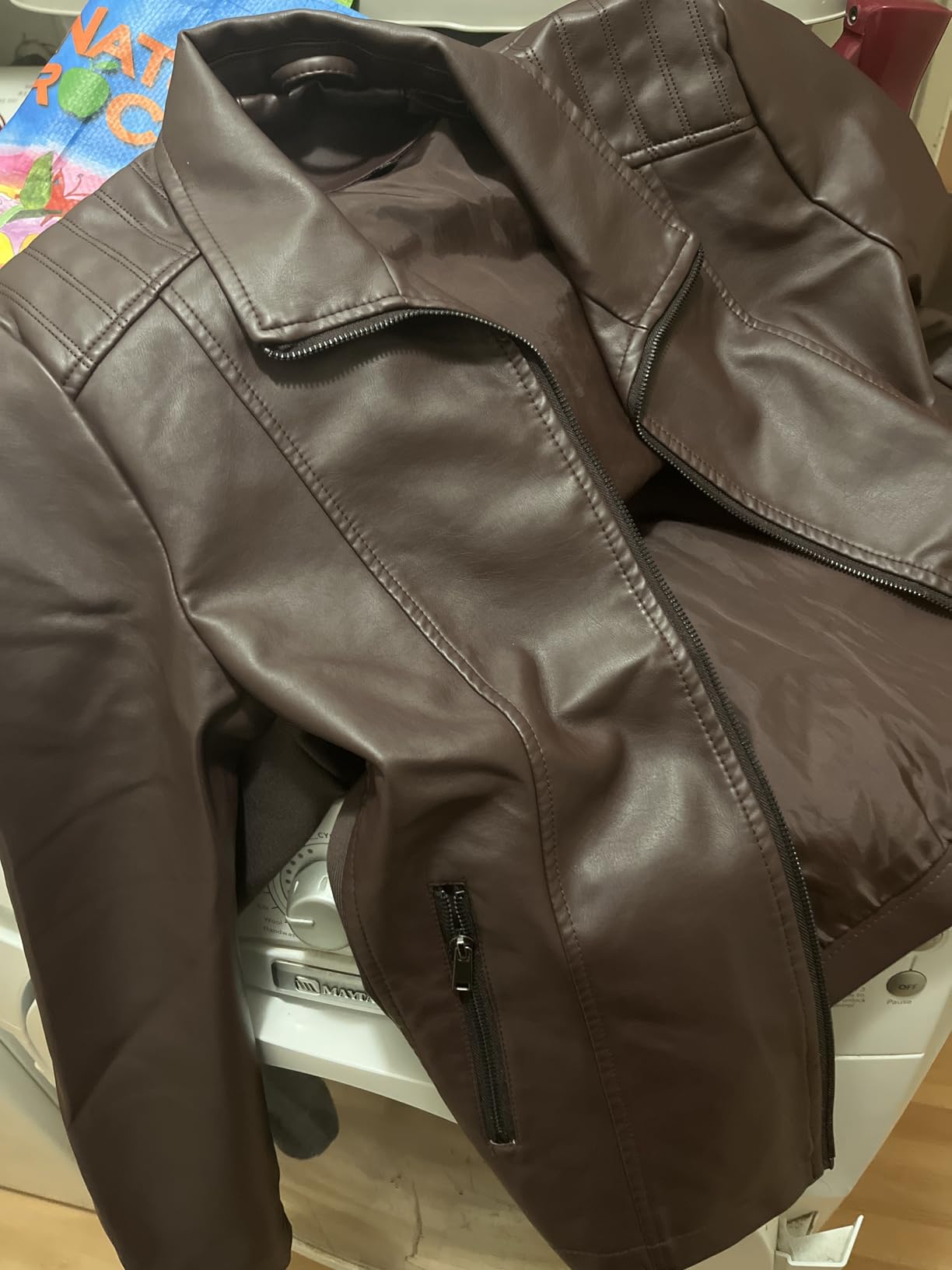 CHIGUO Faux Leather Jacket for Women Motorcycle Fashion Zip Up Coat customer photo 1