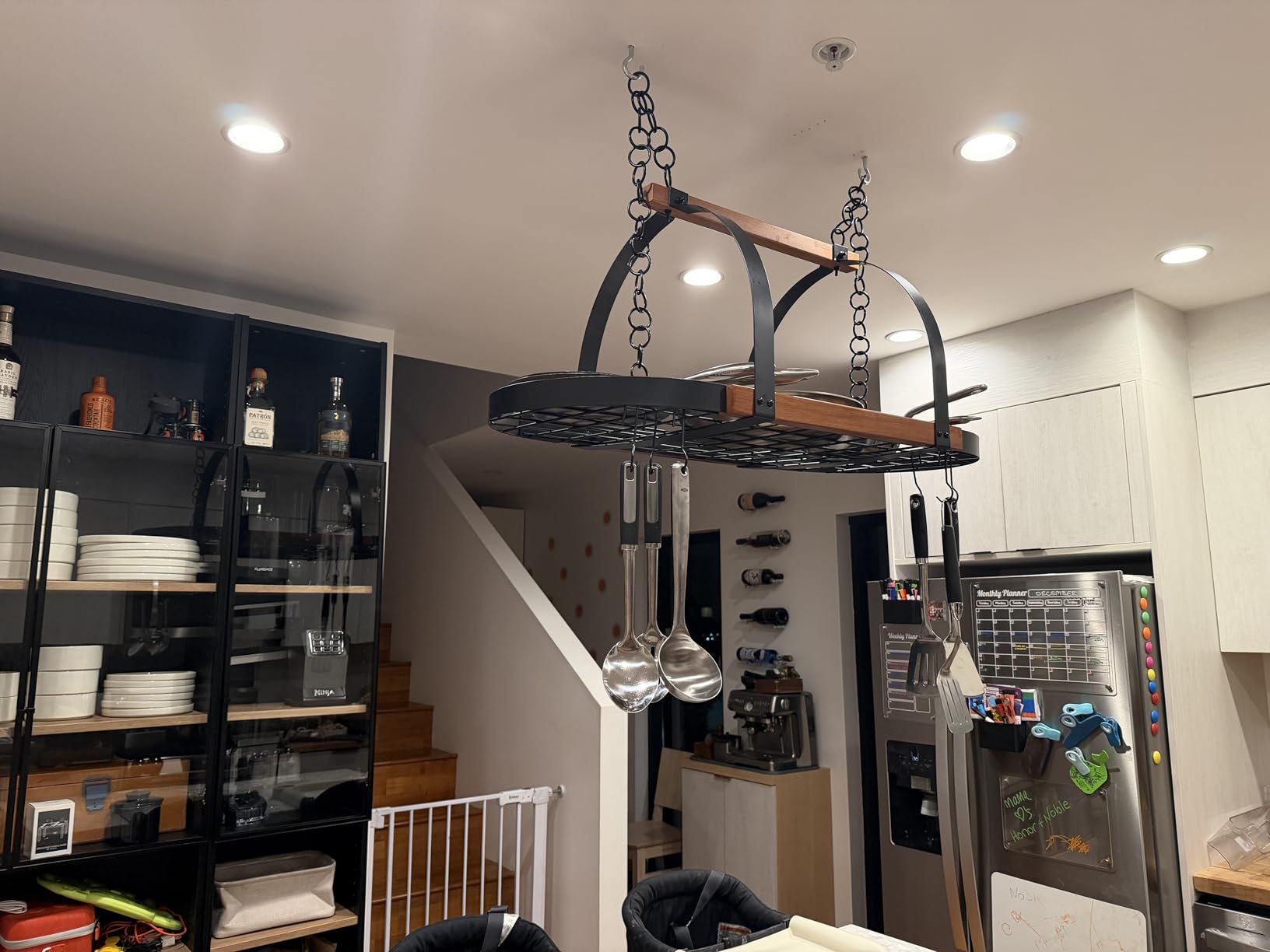 KES Natural Solid Wood 39 Inch Large Hanging Pot Rack, 130 LBS Capacity Heavy Duty Oval Pot and Pan Hanging Rack Ceiling Mount, Pot Pan Hangers Organizer for Kitchen, 20 Hooks (For 16