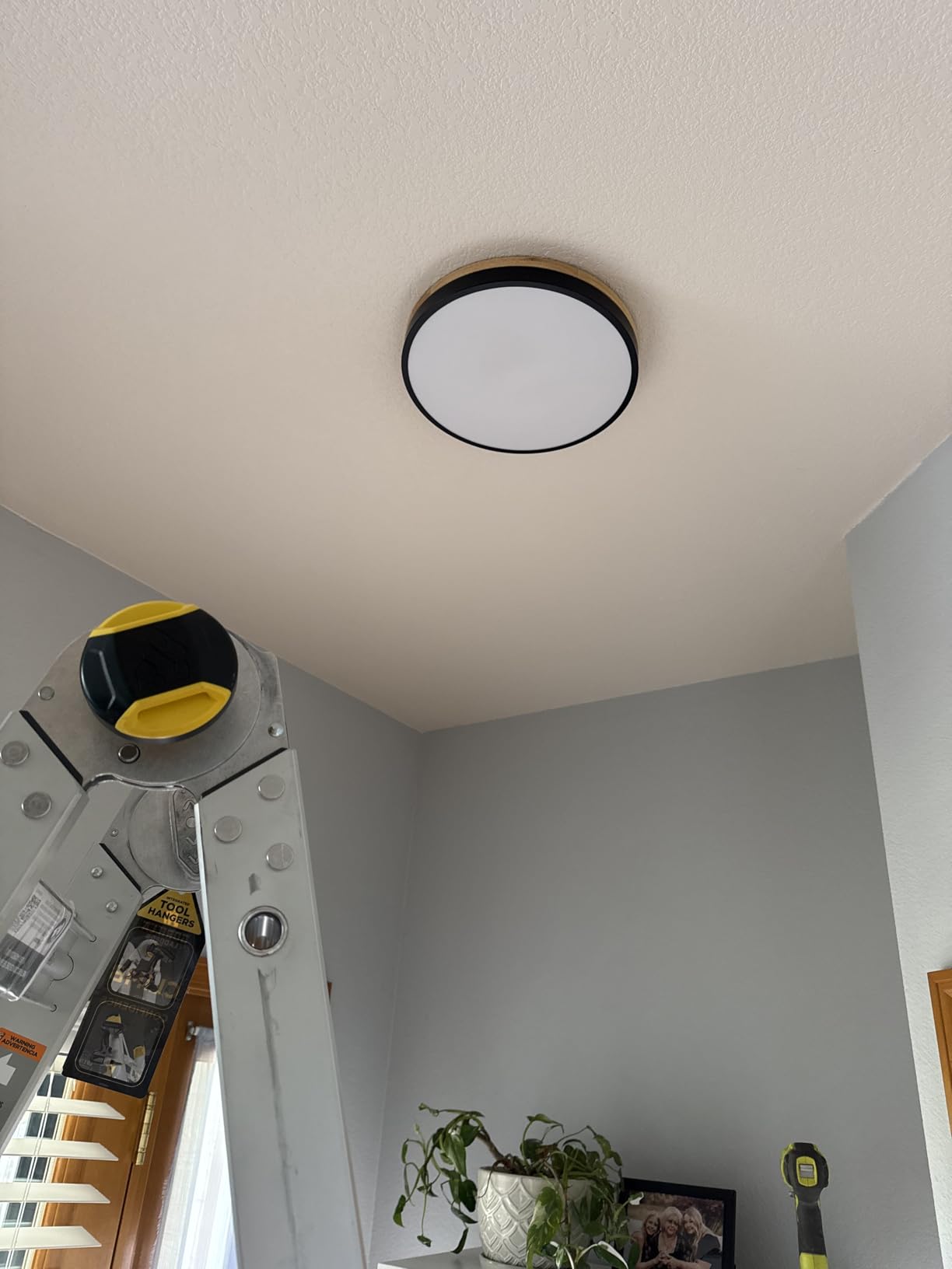 Modern Wood Black Flush Mount Ceiling Light, 11.81