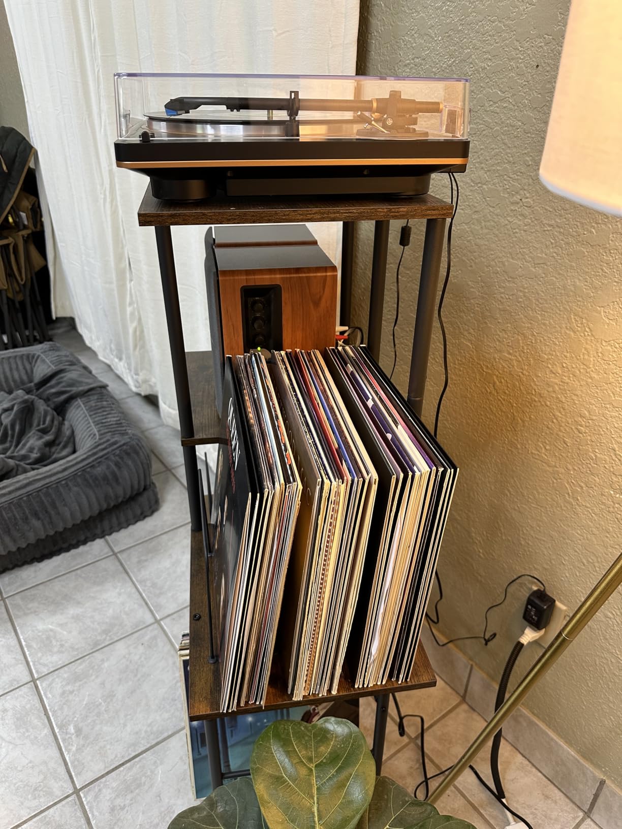 Record Player Stand, Vinyl Record Storage Holder with Display Shelf, Turntable Stand Table with Vinyl Organizer Dividers Album Rack, Vintage Style Record Cabinet Wood, Mid Century Modern Tall Console customer photo 1