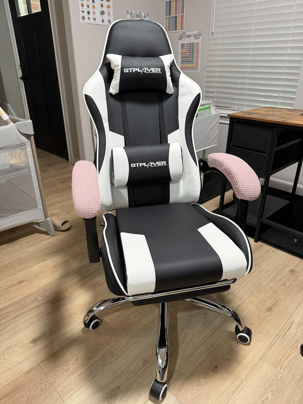 GTPLAYER Gaming Chair, Computer Chair with Footrest and Lumbar Support, Height Adjustable Game Chair with 360-Swivel Seat and Headrest and for Office or Gaming (Pearl White) customer photo 1