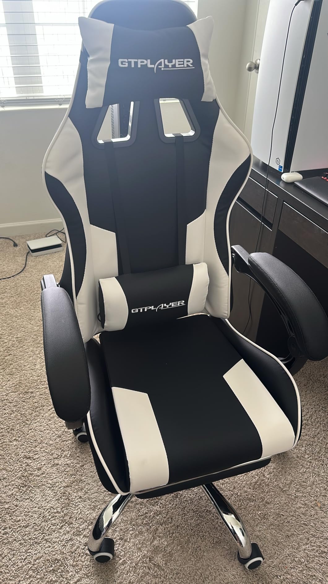 GTPLAYER Gaming Chair, Computer Chair with Footrest and Lumbar Support, Height Adjustable Game Chair with 360-Swivel Seat and Headrest and for Office or Gaming (Pearl White) customer photo 2