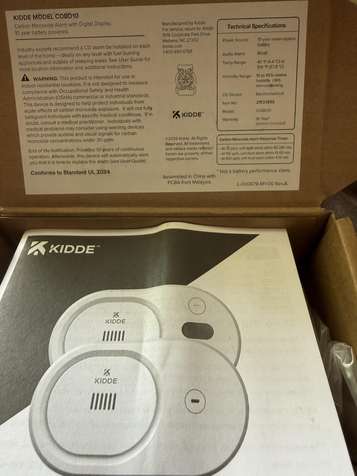 Kidde Carbon Monoxide Detector, 10-Year Battery-Powered, COBD10 | Digital Backlit Display, No Low Battery Chirps, LED Status Lights, 85 dB Alarm, Ideal for Homes & Apartments, 5th Edition customer photo 2