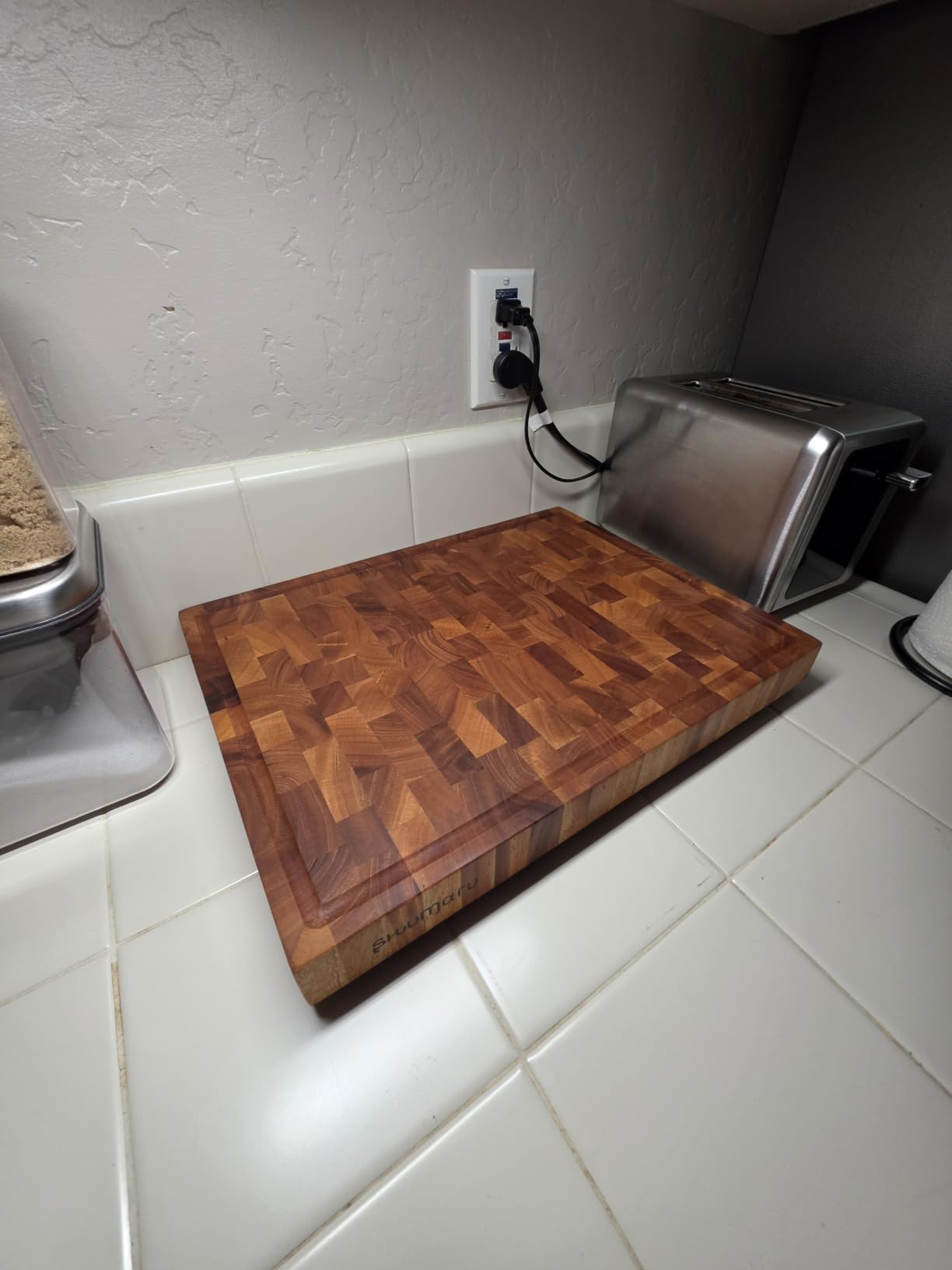 SHUMARU Mahogany End Grain Cutting Board, 17x13x1.6 in - Handmade Butcher Block, Knife-Friendly, Juice Groove, Non-Slip Feet customer photo 1
