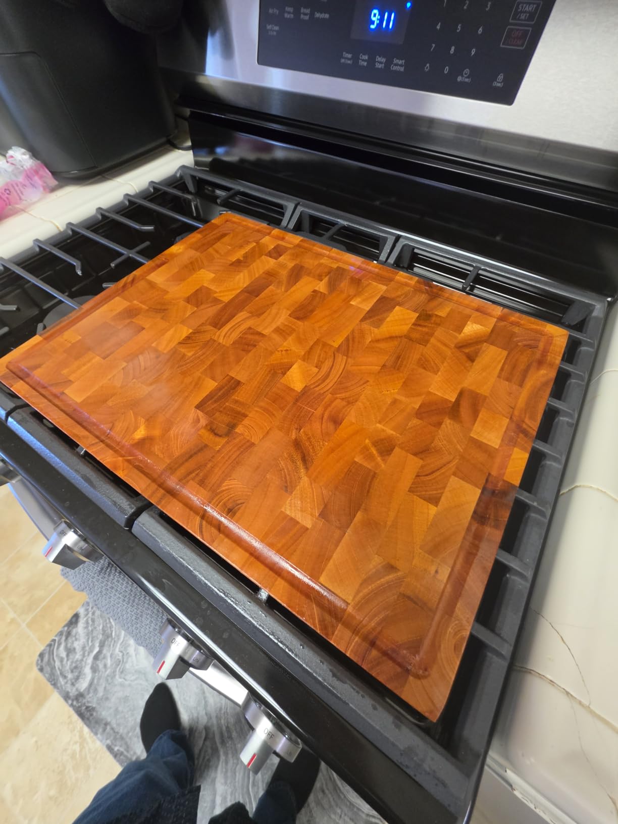 SHUMARU Mahogany End Grain Cutting Board, 17x13x1.6 in - Handmade Butcher Block, Knife-Friendly, Juice Groove, Non-Slip Feet customer photo 2