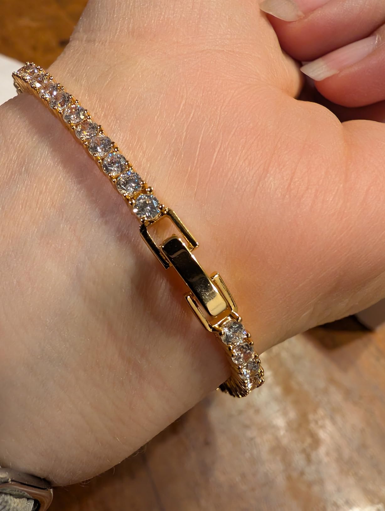 Haqptul 18K Gold/Sterling Silver Plated Tennis Bracelet for Women Men Cubic Zirconia White Gold Diamond 3mm Size 6.5-7.5 Inch customer photo 2