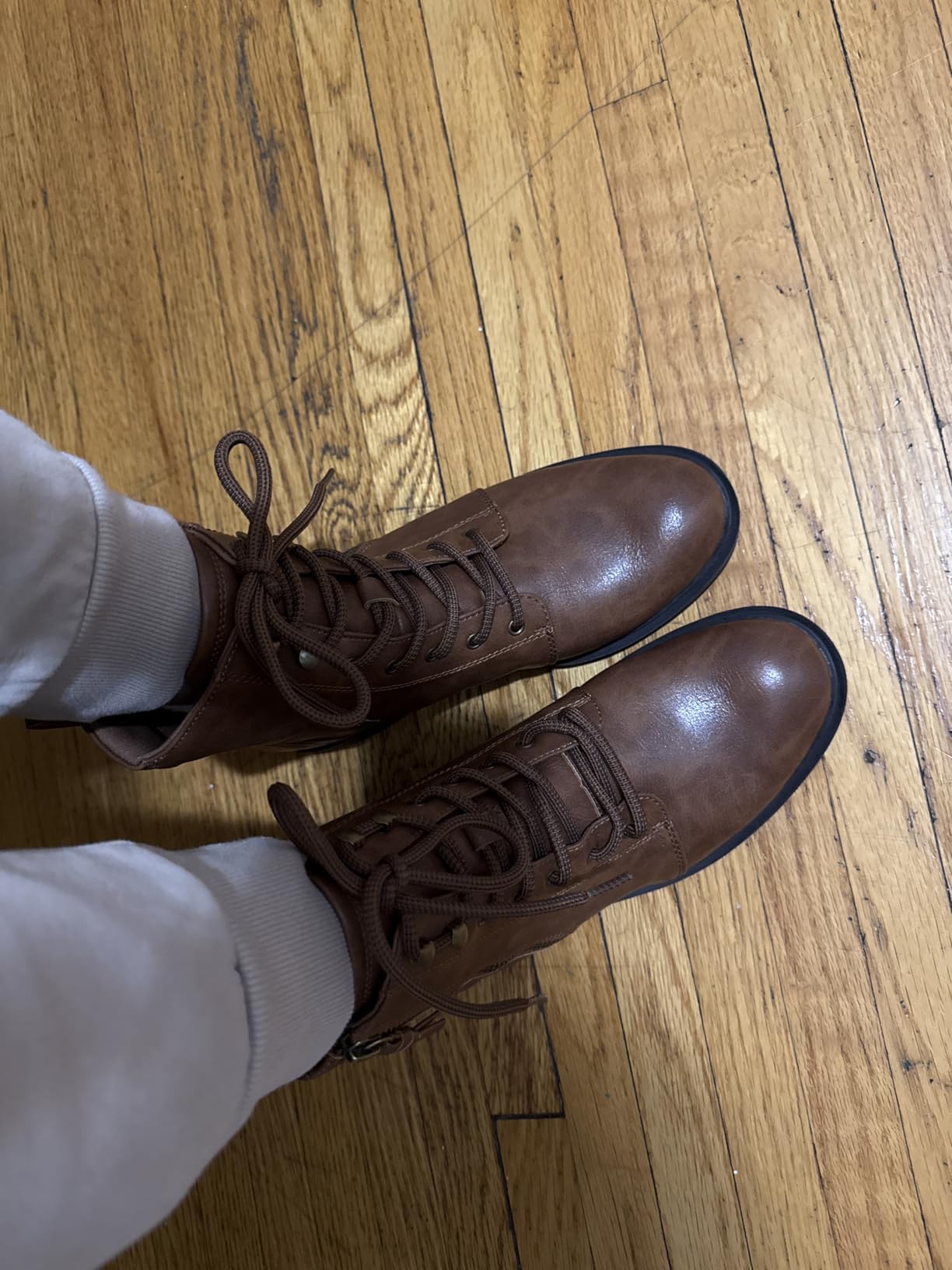 Ankle Boots for Women Comfortable: Lace-up Flat Combat Boots Fall customer photo 2