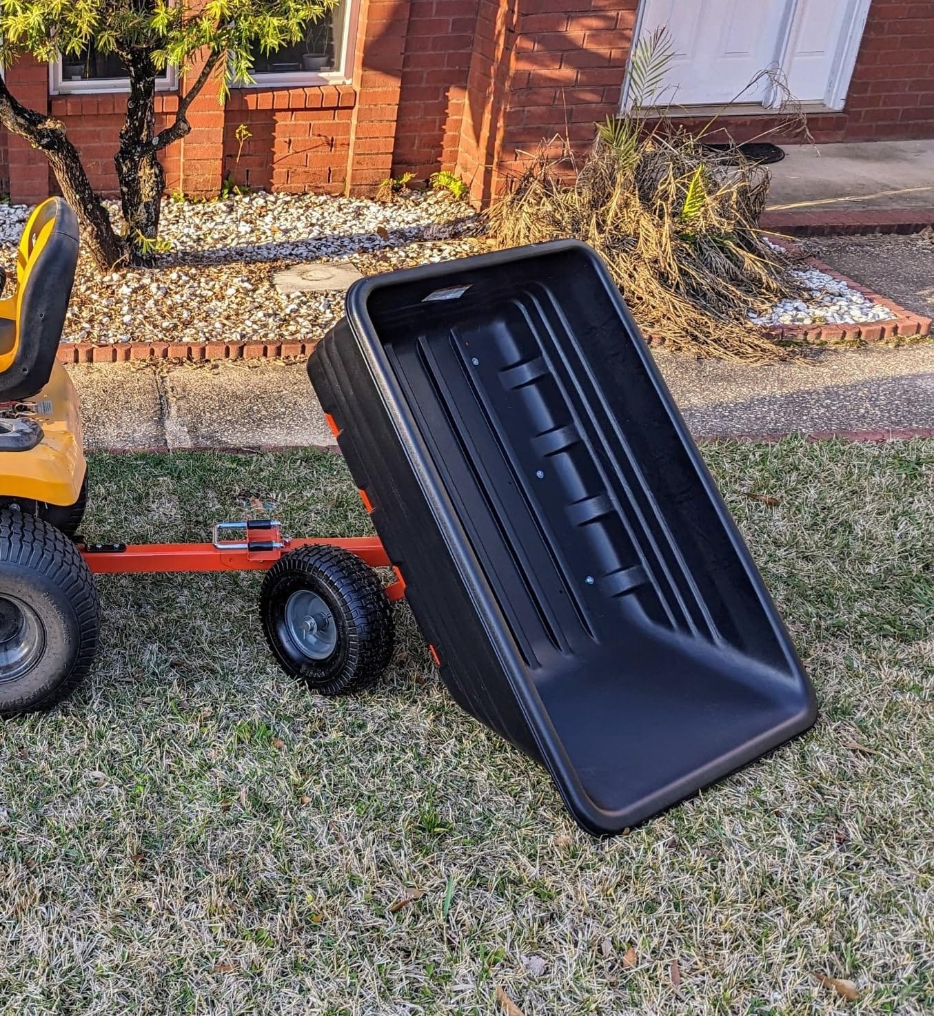 Agri-Fab Inc 350-Pound Steel Tow Behind Dump Cart, 10-Cubic Feet Capacity - Removable Tail Gate, Garden Utility Trailer, Black, Made in the USA; Model # 45-0303 customer photo 2