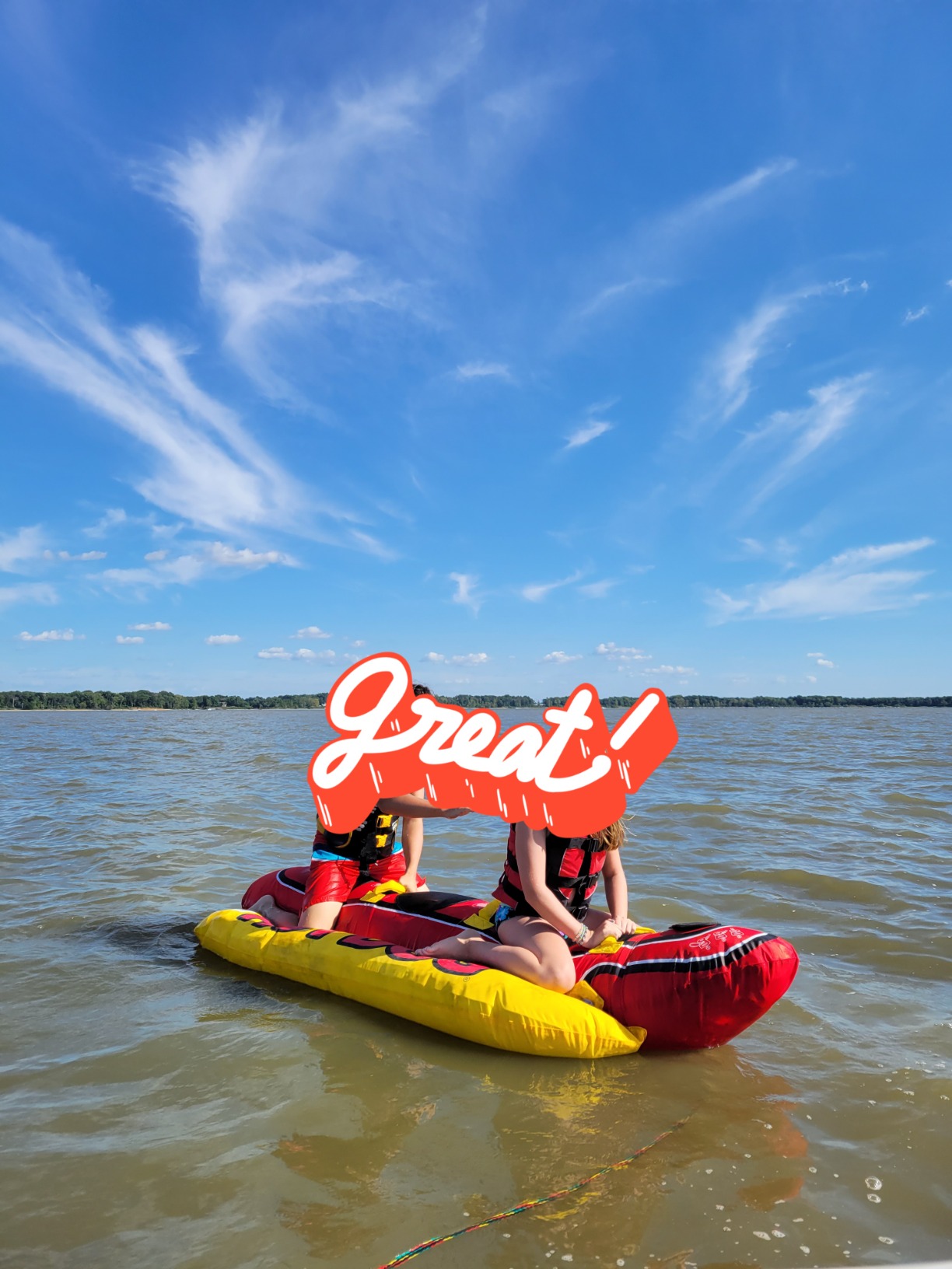 Airhead Hot Dog Towable Tube for Boating, 1-5 Rider Inflatable Boat Tube for Water Tubing, Full Nylon Cover, EVA Padding, Foam Padded Handles w/Neoprene Knuckle Guard, Speed Safety Valve customer photo 1
