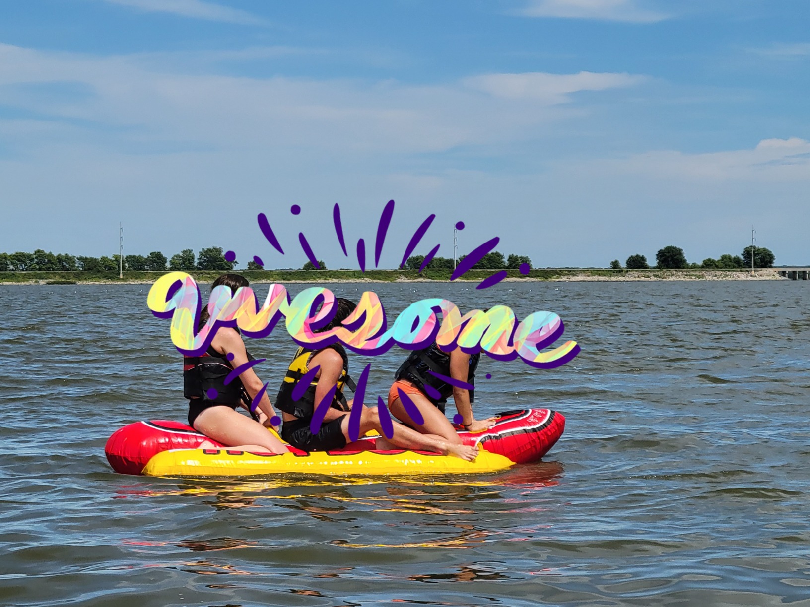 Airhead Hot Dog Towable Tube for Boating, 1-5 Rider Inflatable Boat Tube for Water Tubing, Full Nylon Cover, EVA Padding, Foam Padded Handles w/Neoprene Knuckle Guard, Speed Safety Valve customer photo 2