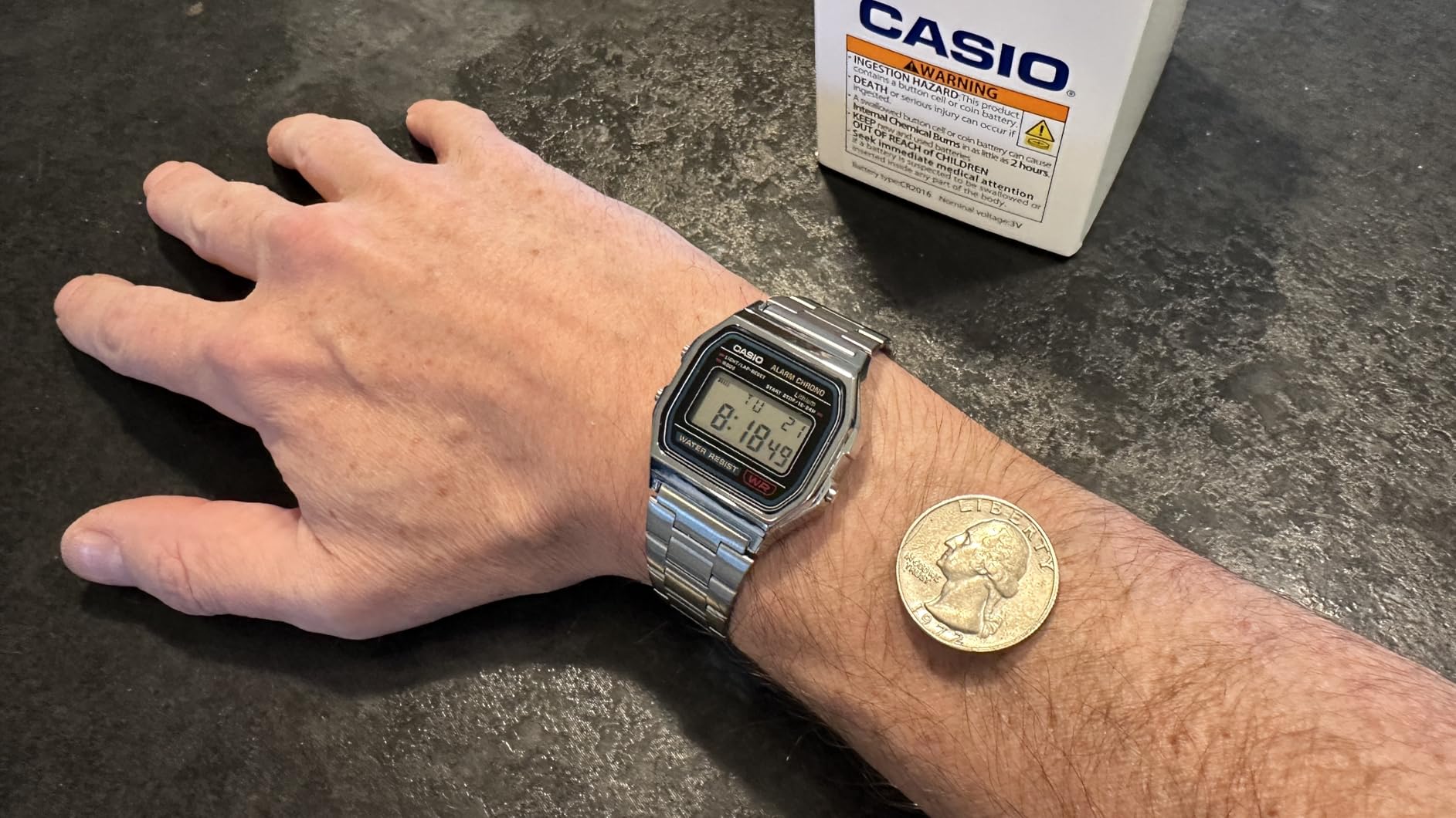 Casio A158WA Series | Unisex Digital Watch | Vintage | WR | 100 SEC Stop Watch | Daily Alarm | Regular Time Keeping: Hour, Minute, Second, PM, Date, Day | Led Light | 7 Yr Battery customer photo 1