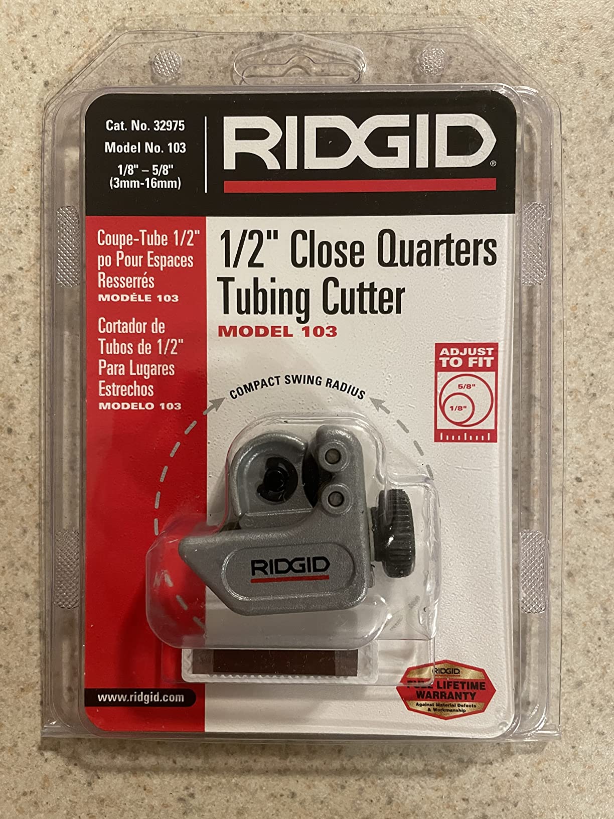RIDGID 32975 Model 103 Close Quarters Compact Tubing Cutter for 1/8