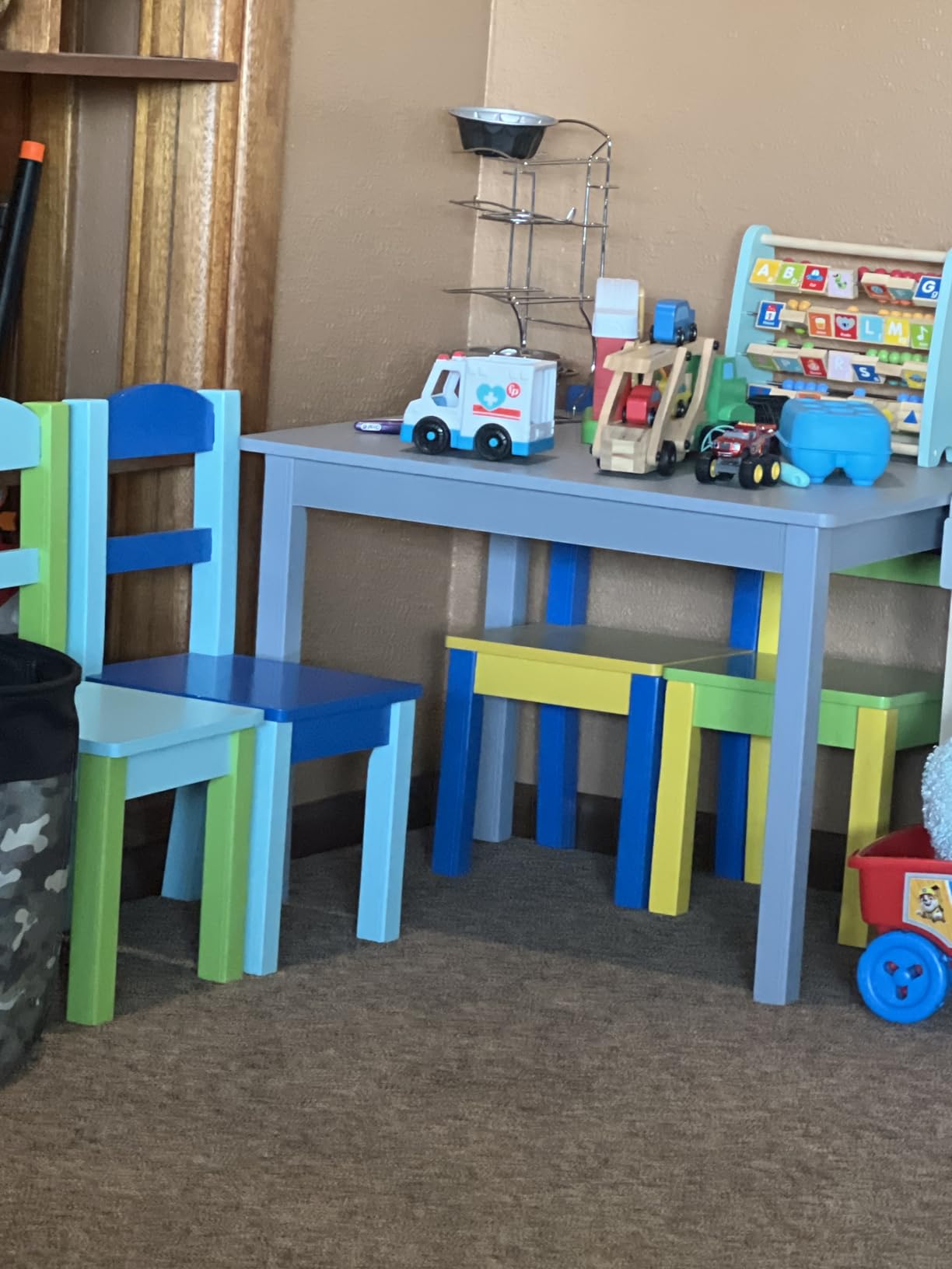 Humble Crew Kids Wooden Table and 4 Chairs Set, Natural/Primary - Kids Table and Chair Set for Toddlers and Children for Arts, Crafts, and Snack Time - Sturdy, Durable Toddler Activity Table customer photo 2