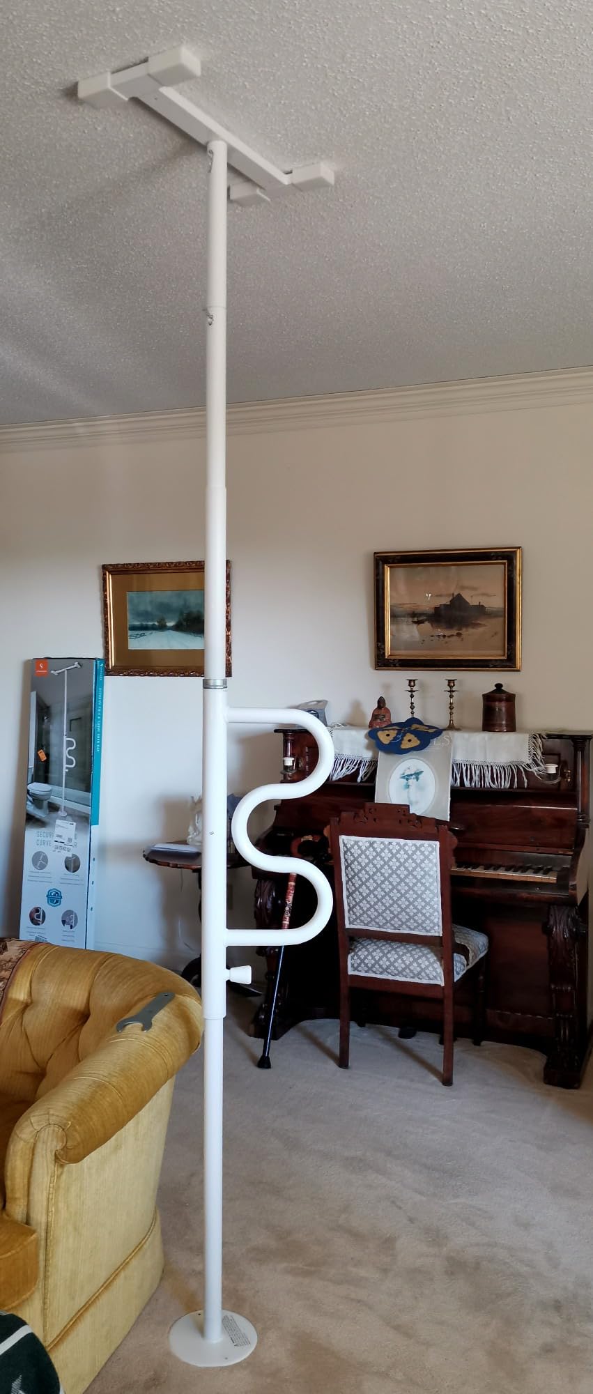 Stander Wonder Pole, Security-Pole and Curve Grab Bar, Tension Mounted Floor to Ceiling Transfer-Pole for Seniors, Elderly Adults, Bathroom Safety Assist and Stability Rail, White customer photo 1