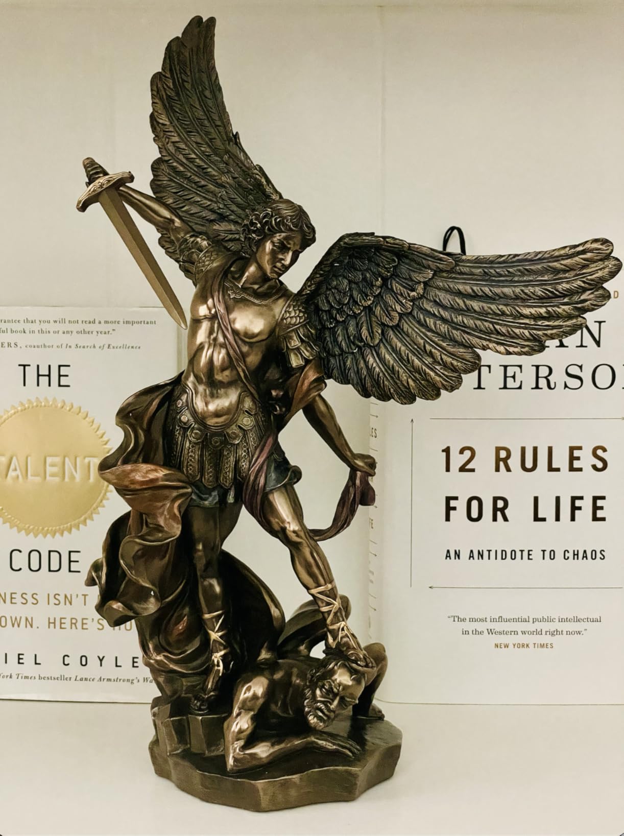 Top Collection Archangel St. Michael Statue - 14.5-Inch Saint Michael Defeating Lucifer Religious Premium Cold-Cast Bronze Sculpture customer photo 2
