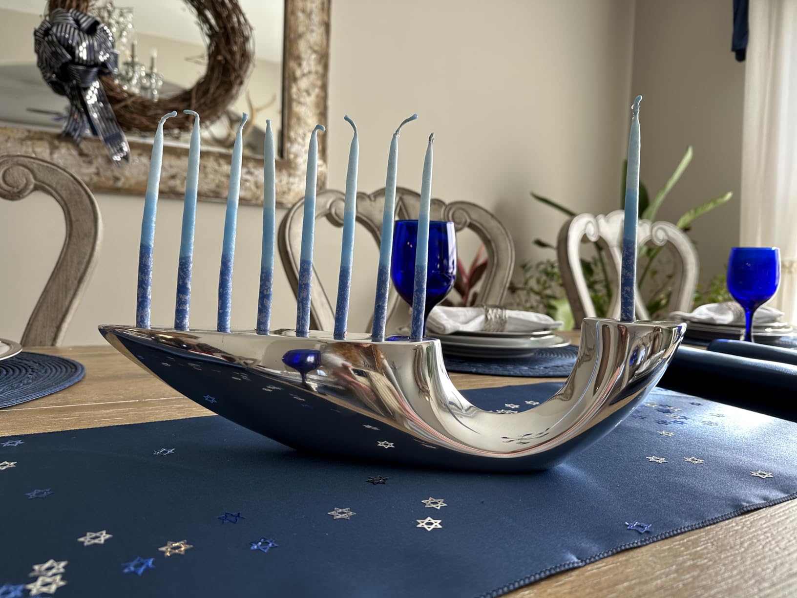 Nambe Illume Menorah 14-Inch, Modern Hanukkah Candle Holder, Designer Alloy Judaica Centerpiece for Holiday & Wedding Gift, Sculptural Metal Display, Durable Family Heirloom customer photo 1