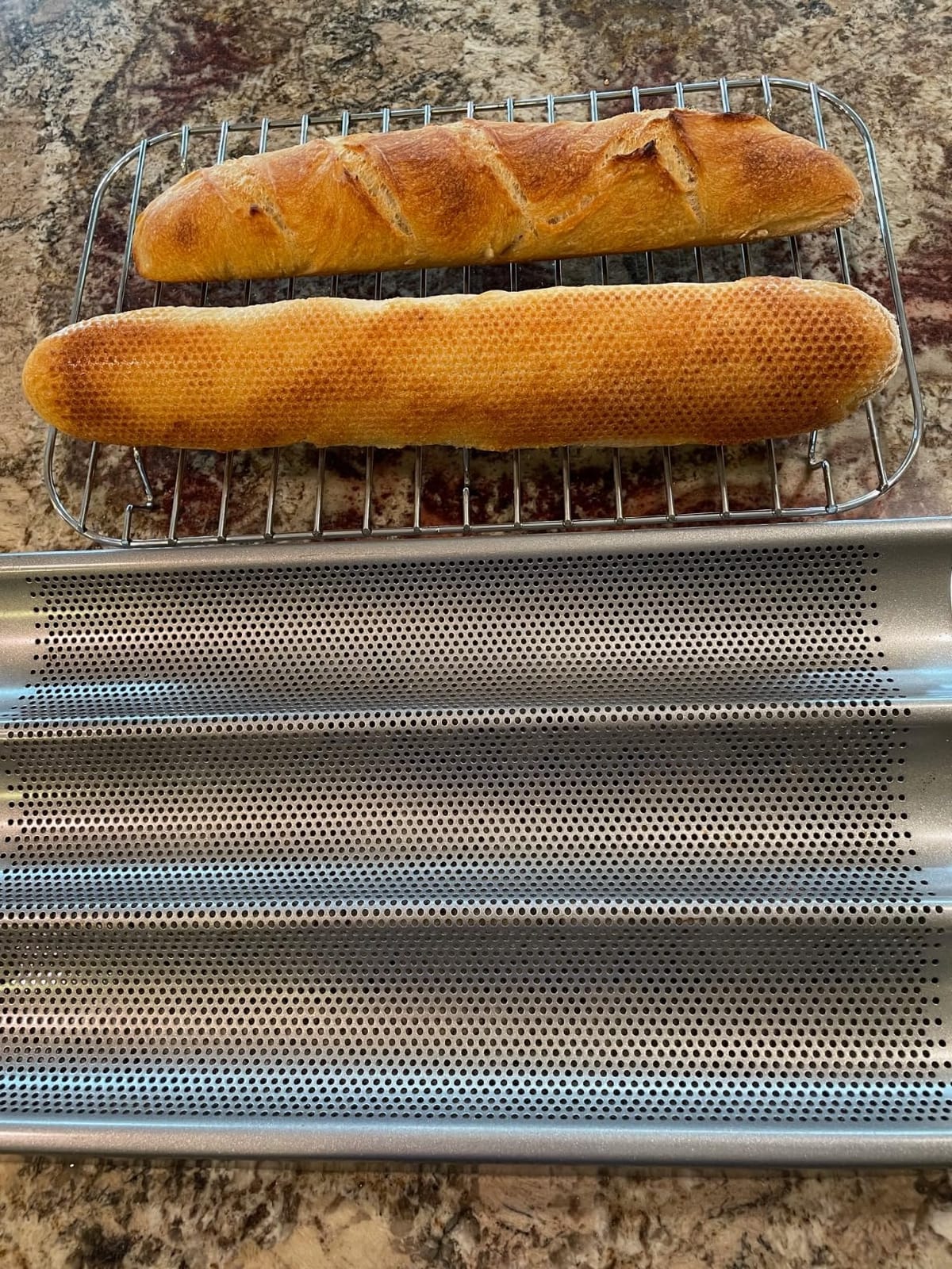 Chicago Metallic Commercial II Non-Stick Perforated Baguette Pan. Creates a crisp, golden-brown crust, 16 L x 9 W x 1.5 H customer photo 1