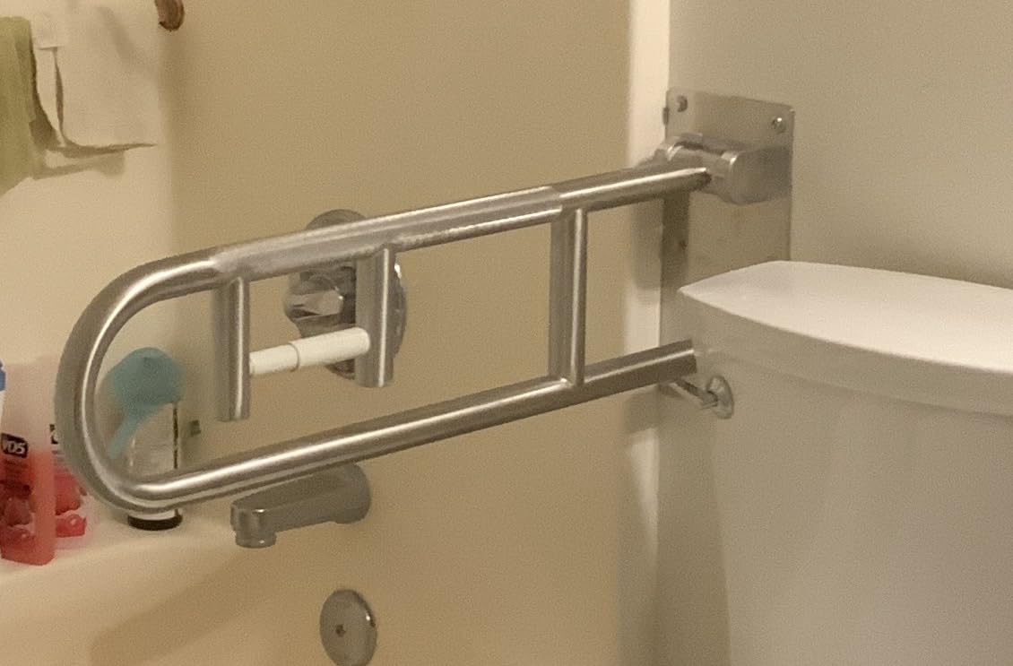 Moen Home Care Bathroom Safety 30 Inch Stainless Steel Flip Up Bathroom Handicap Grab Bar with Toilet Paper Holder, Elderly Assistance Product, R8962FD customer photo 1