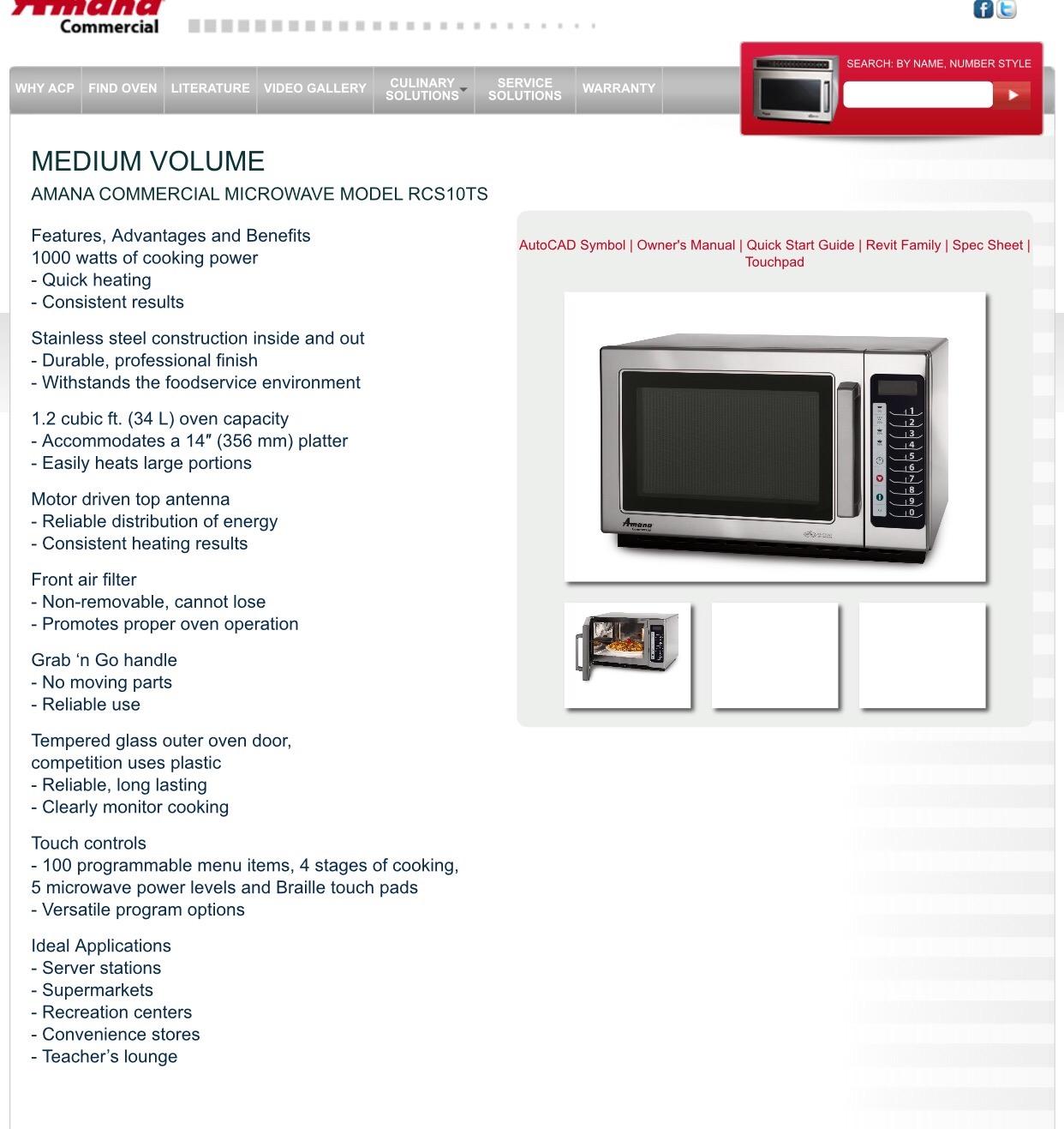 Amana RCS10TS 1000 Watt Stackable Countertop Commercial Microwave with Push Button Controls, 1.2 Cu. Ft, Stainless Steel, 120v, NSF customer photo 1
