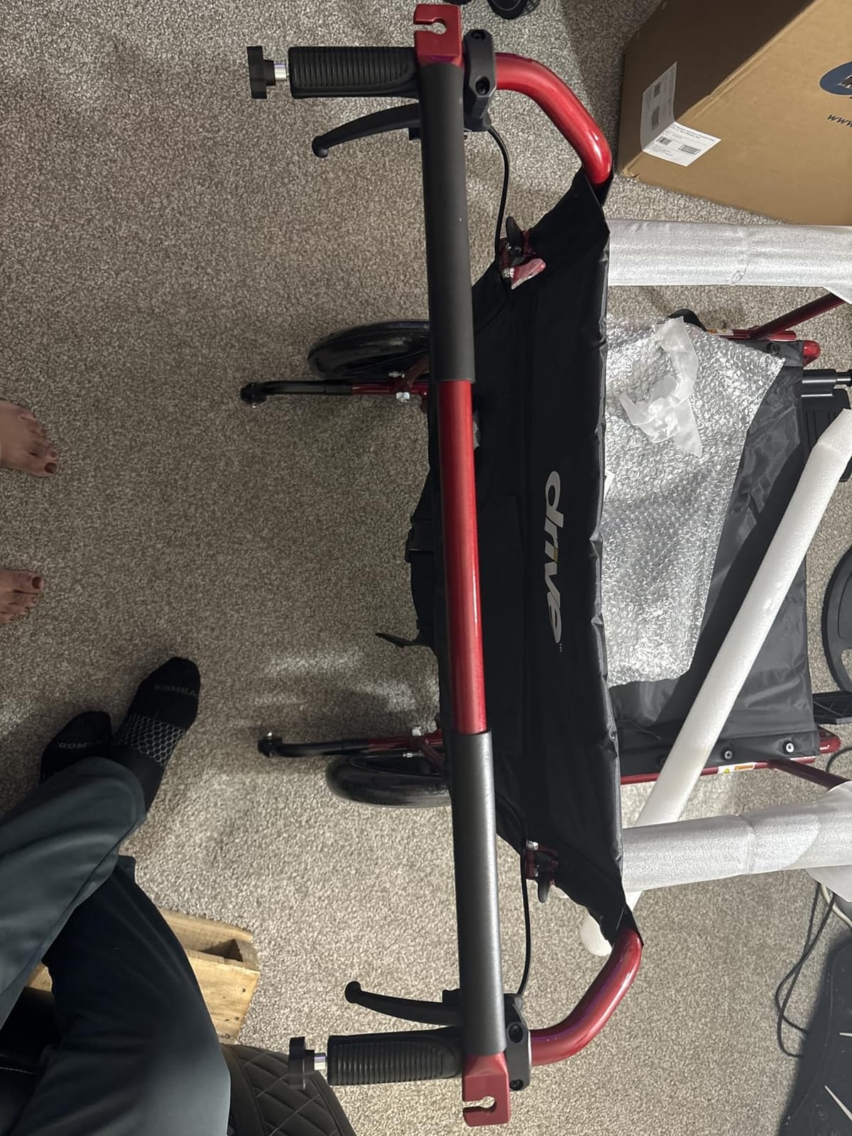 Drive Medical Bariatric Transport Chair FoldingOutdoorFull Length Arms with 12 Inches Rear Flat Free Wheels, Red, 22 Inches customer photo 2
