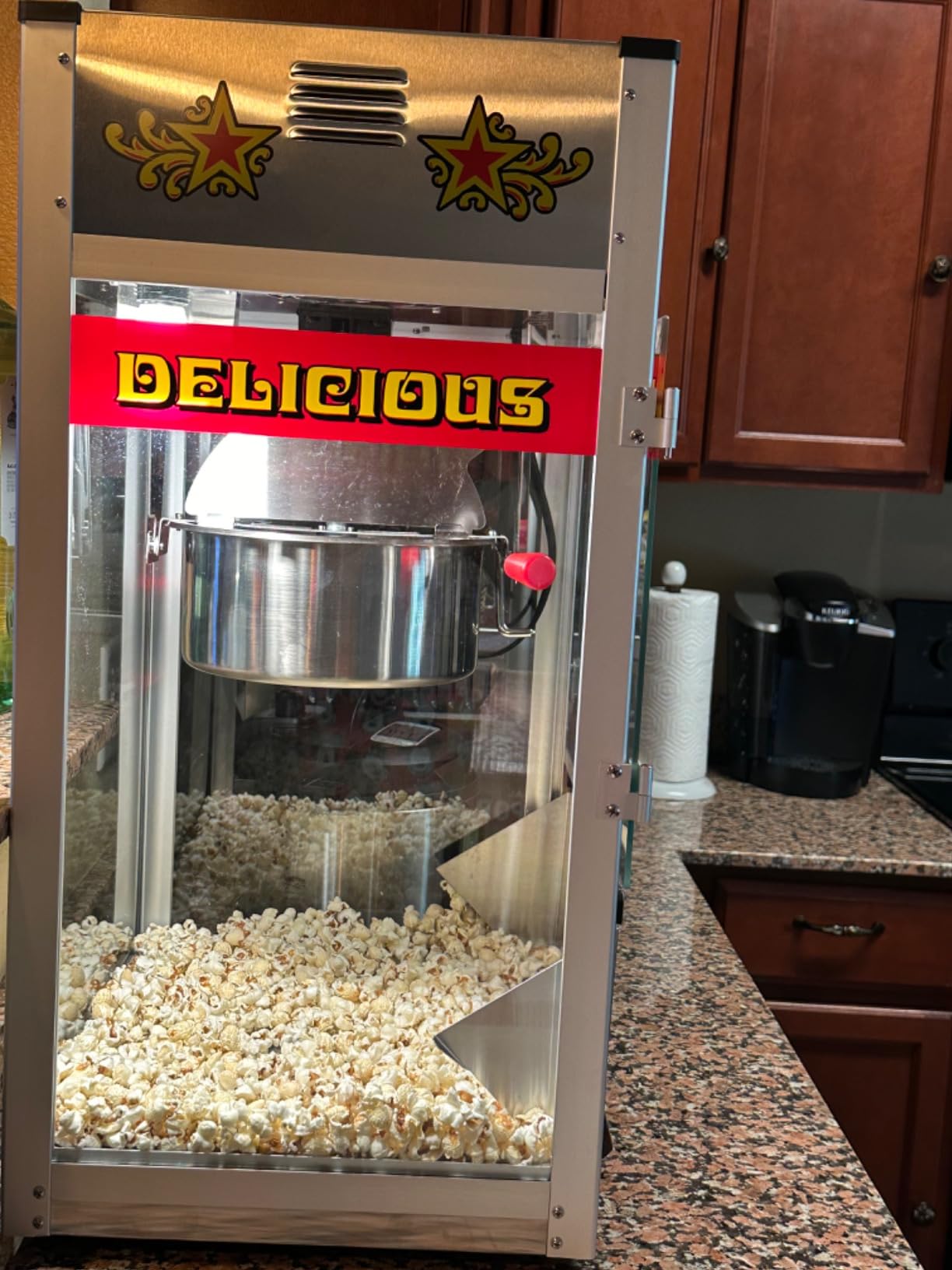 Top Star Popcorn Machine - 12oz Stainless-Steel Kettle, Reject Kernel Tray, Warming Light, and Accessories by Great Northern Popcorn (Red and Yellow) customer photo 2