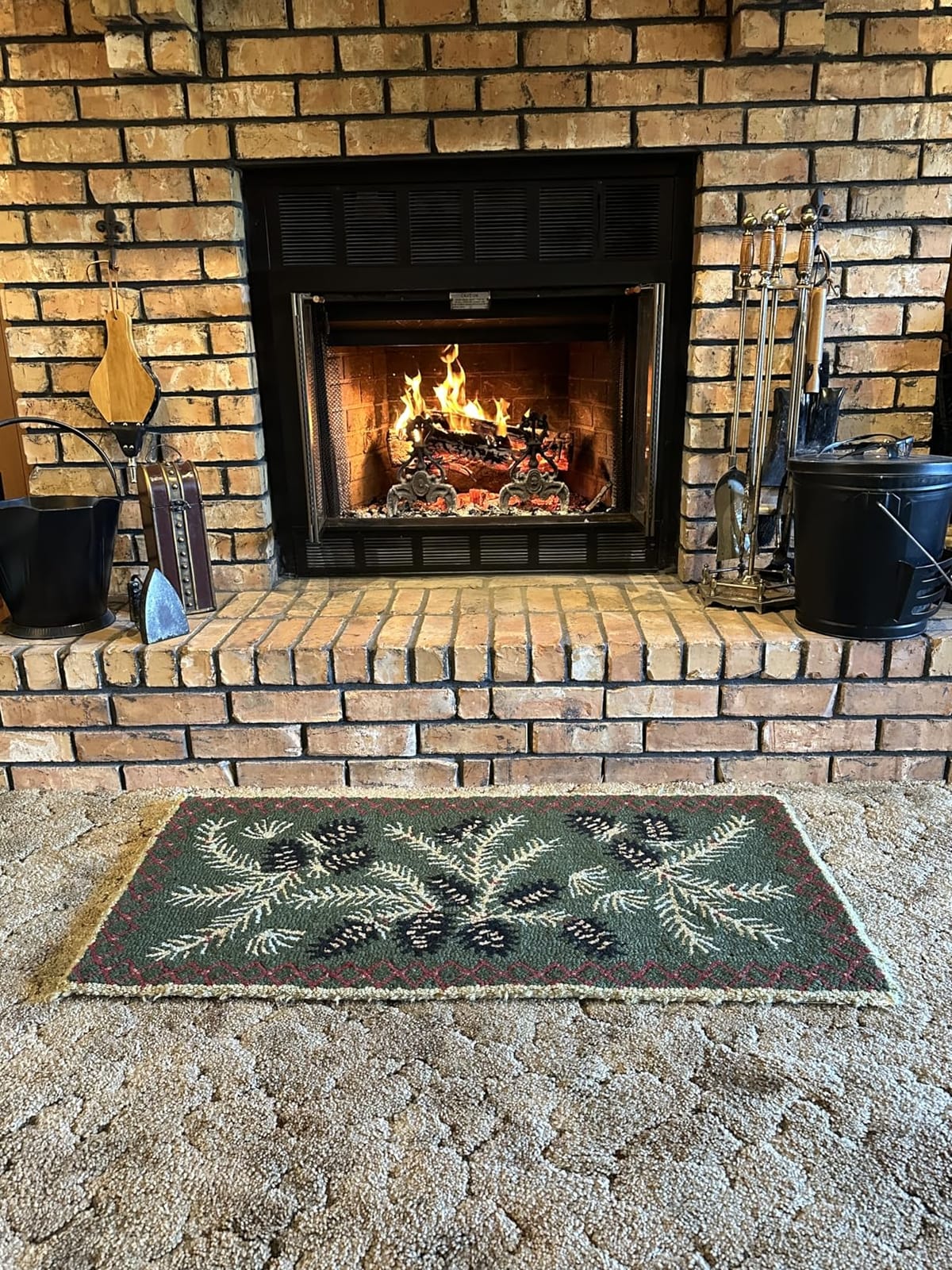 Plow & Hearth 2'x4' Hooked Pine Cone Fireproof Hearth Rug | 100% Wool Fireplace Mat | Protect Home Décor Hardwood Floor and Carpet from Sparks and Embers Wood Stove customer photo 2