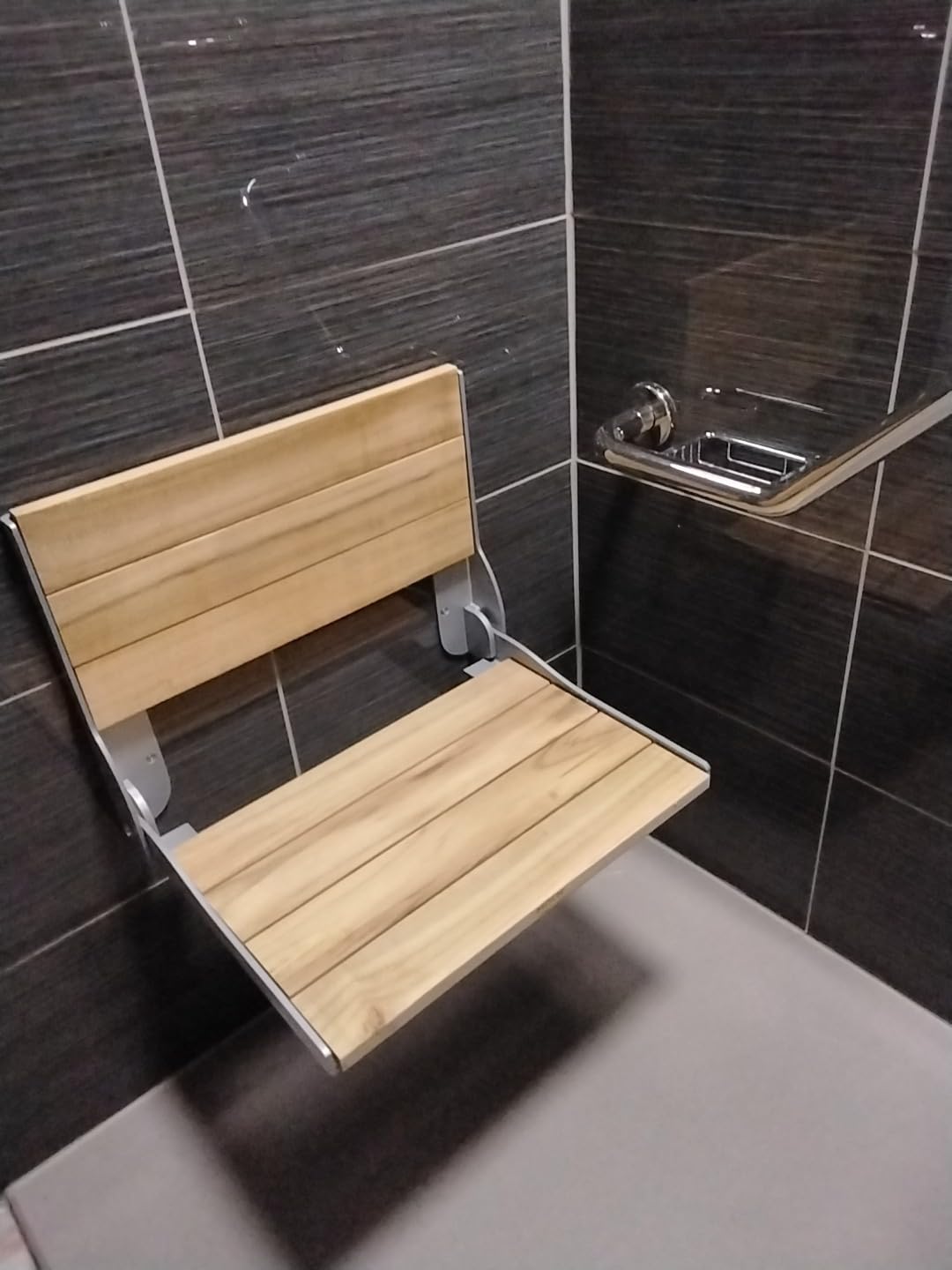 Moen DN7110 Home Care Fold-Down Shower Chair, Teak Wood Bench with Stainless Steel & Aluminum Frame, Wall-Mounted, ADA Compliant, Supports up to 400 lbs customer photo 1