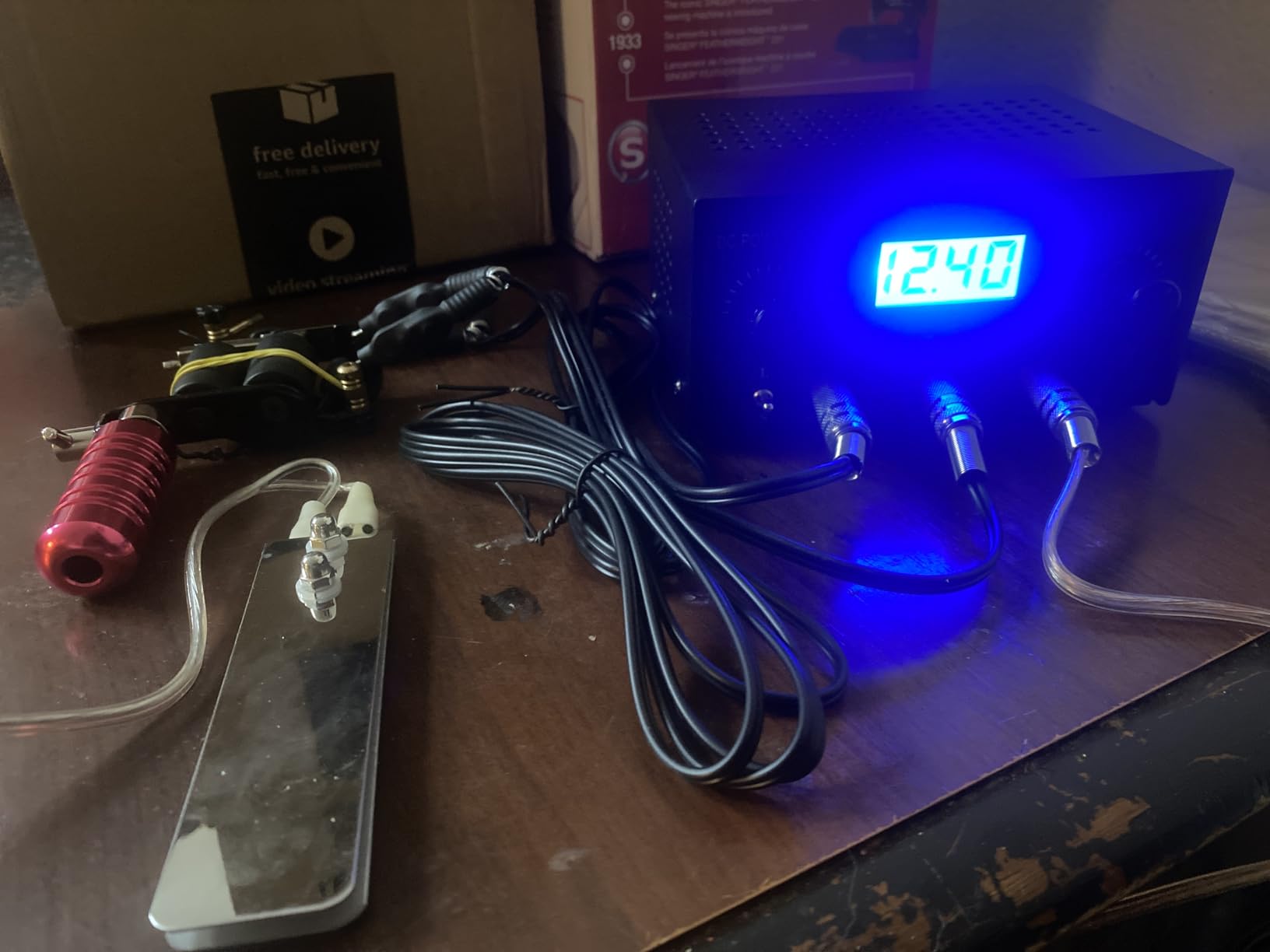 Pirate Face Tattoo Dual Digital Tattoo Power Supply with Foot Pedal and 2 Clip Cords, Black Color customer photo 1