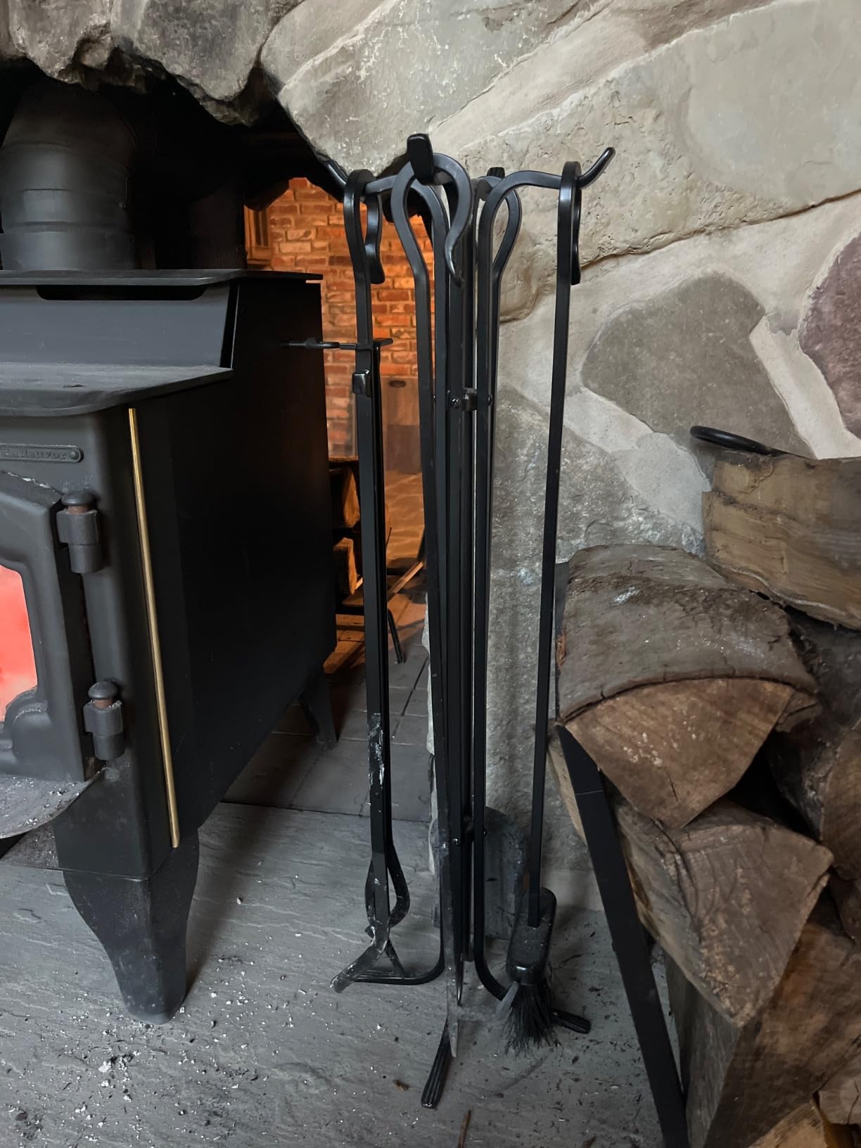 Plow & Hearth 5 Piece Hand Forged Iron Compact Fireplace Tool Set 32.5
