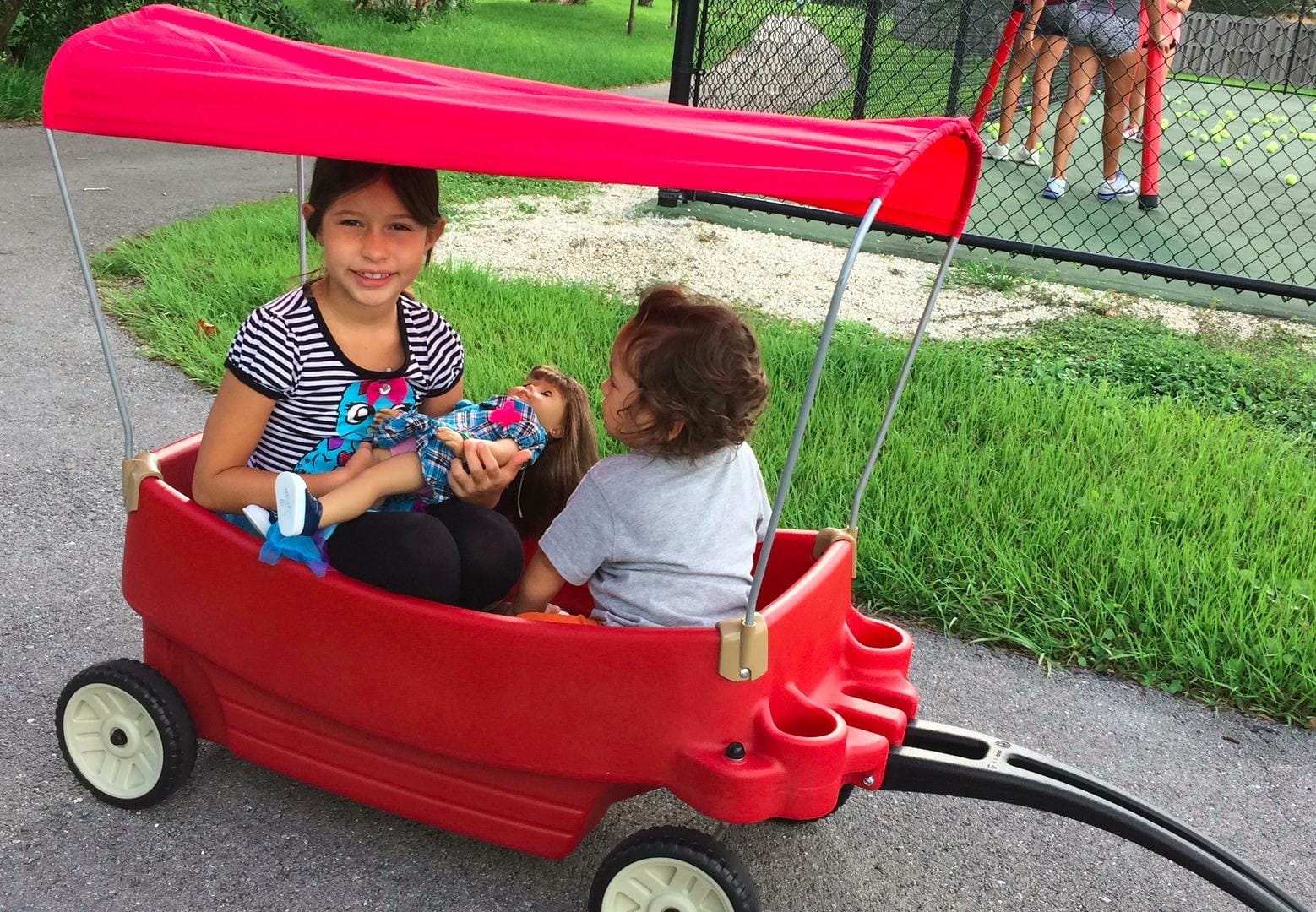 Step2 All Around Canopy Wagon, Kids Ride On Toy, Stroller Substitute, Includes Seat Belts, Made of Durable Plastic, Max Weight 75 lbs., For Toddlers 1.5-5 Years Old, Red customer photo 2