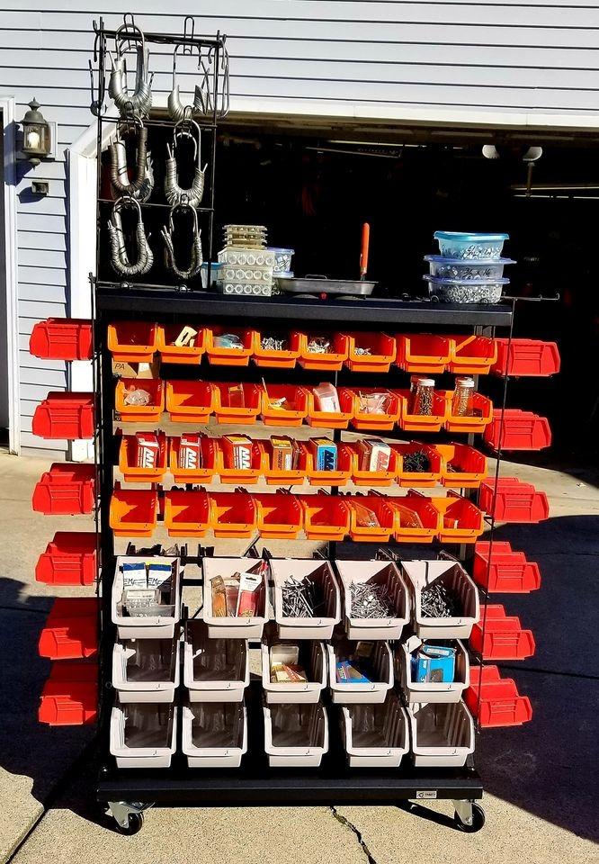 TRINITY Rolling Storage Bin Rack & Parts Organizer, 7-Tier Dual-Sided Bin Cart Shelving for Shop Storage customer photo 1