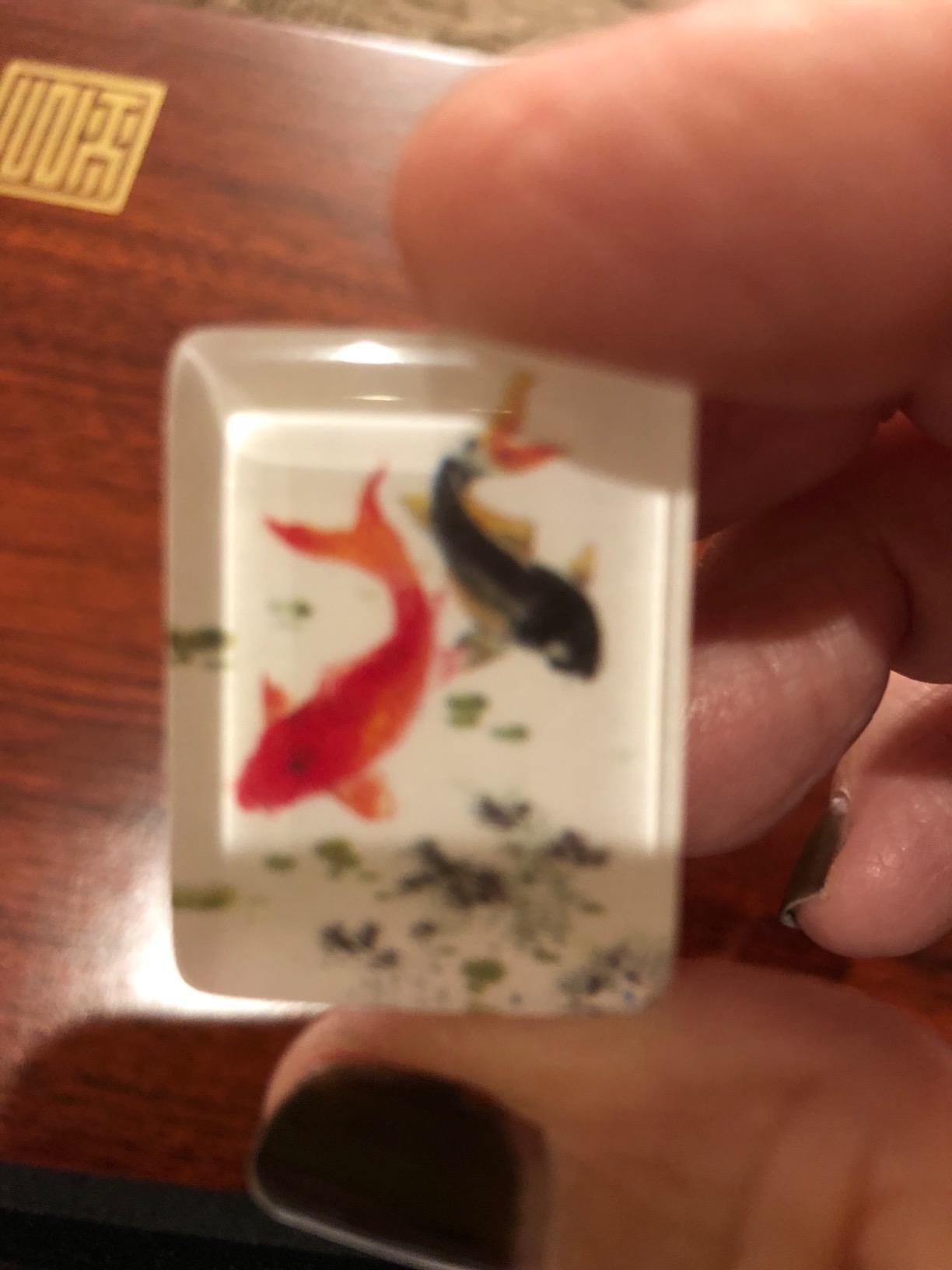 Yellow Mountain Imports American Mahjong Set, Koi Fish with Wooden Case - Four Wooden Racks, Acrylic Pushers, Wright Patterson Scoring Coins, Dice, & Wind Indicator customer photo 1