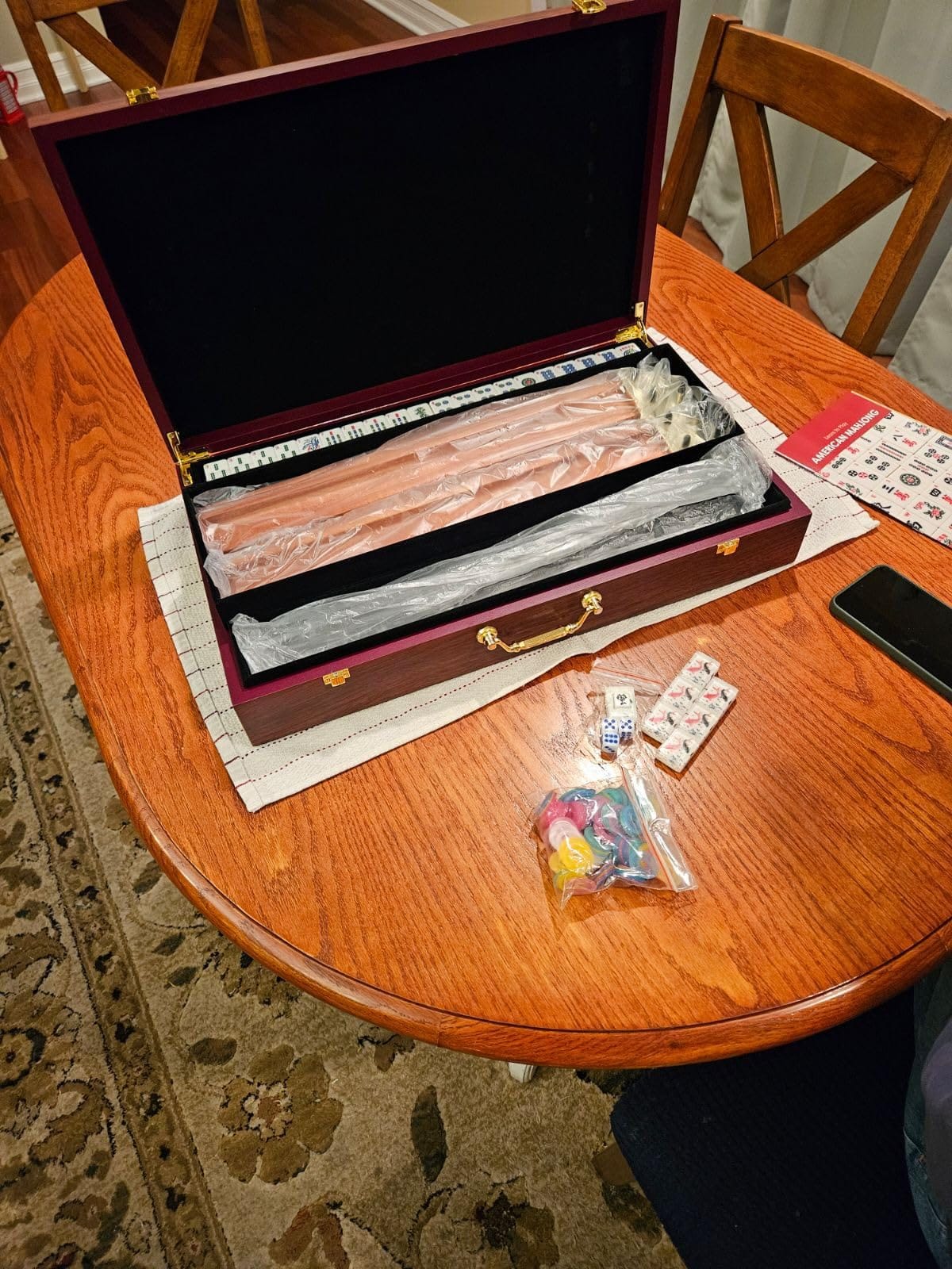 Yellow Mountain Imports American Mahjong Set, Koi Fish with Wooden Case - Four Wooden Racks, Acrylic Pushers, Wright Patterson Scoring Coins, Dice, & Wind Indicator customer photo 2